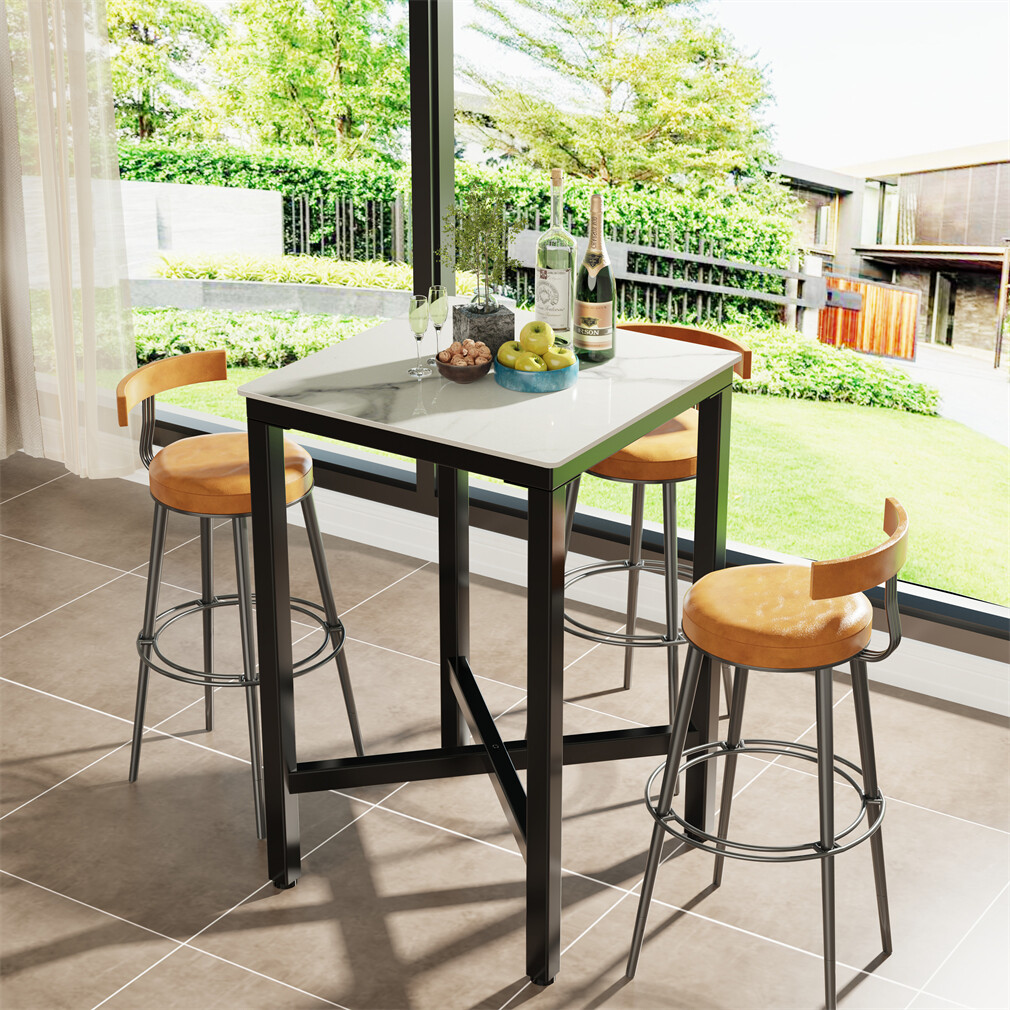 Tall Bar Table Square Cocktail Dining Table Sintered Stone Top for Balcony Home