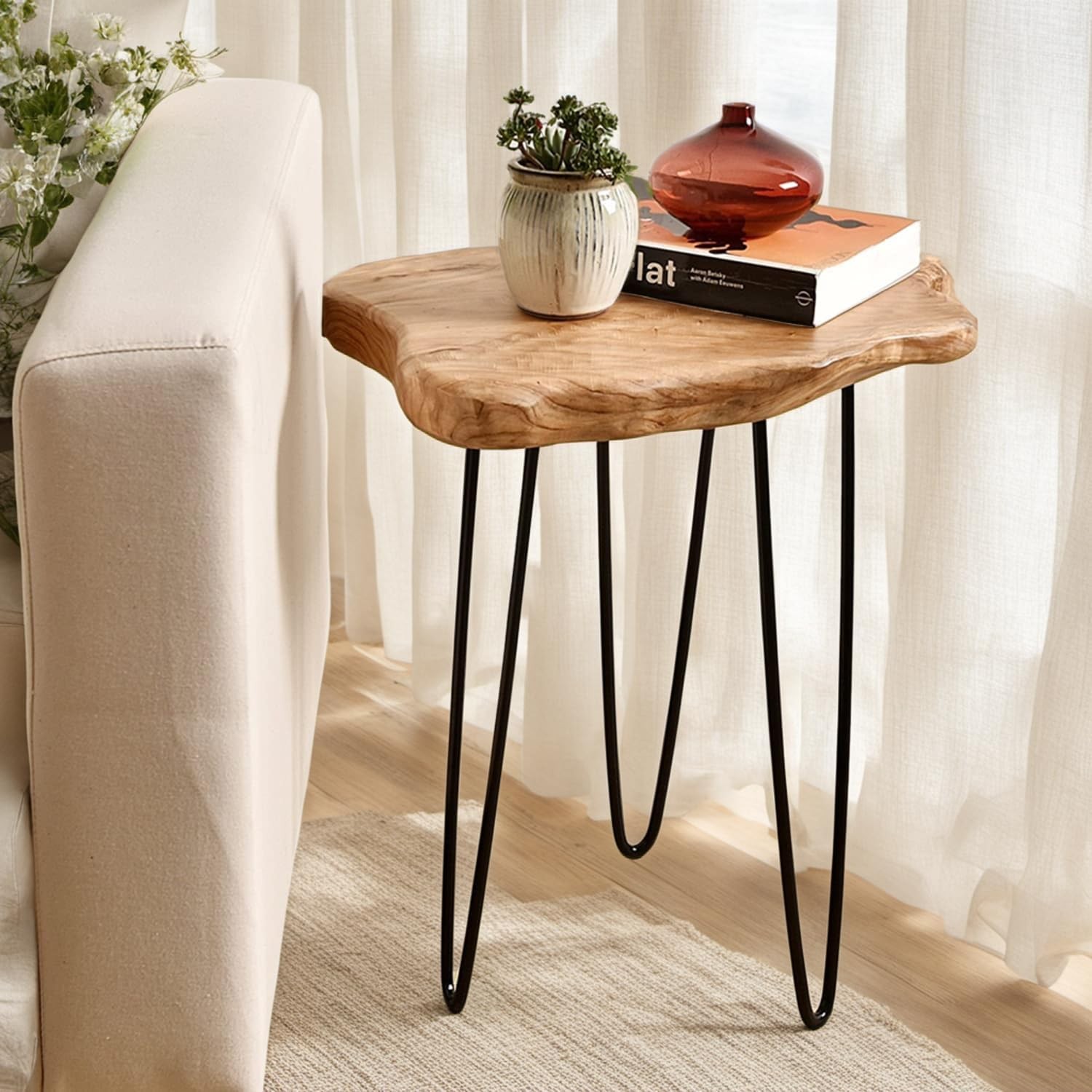 Unique Desktop Side Table Live Edge Cedar End Table Nightstand Plant Stand