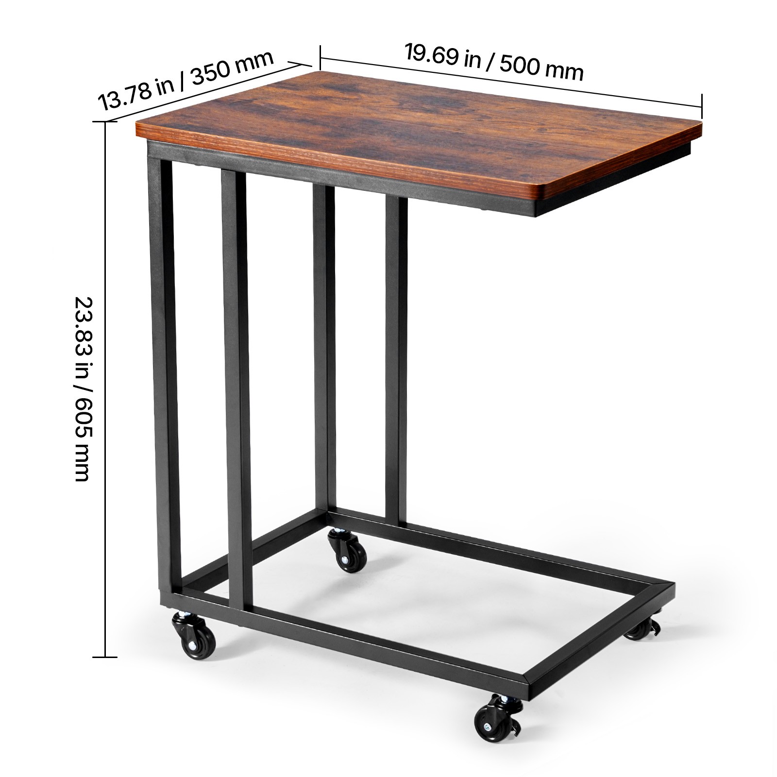 Uimoso C-Shaped Side Table with Metal Frame and Rolling Wheels for Sofa or Bed