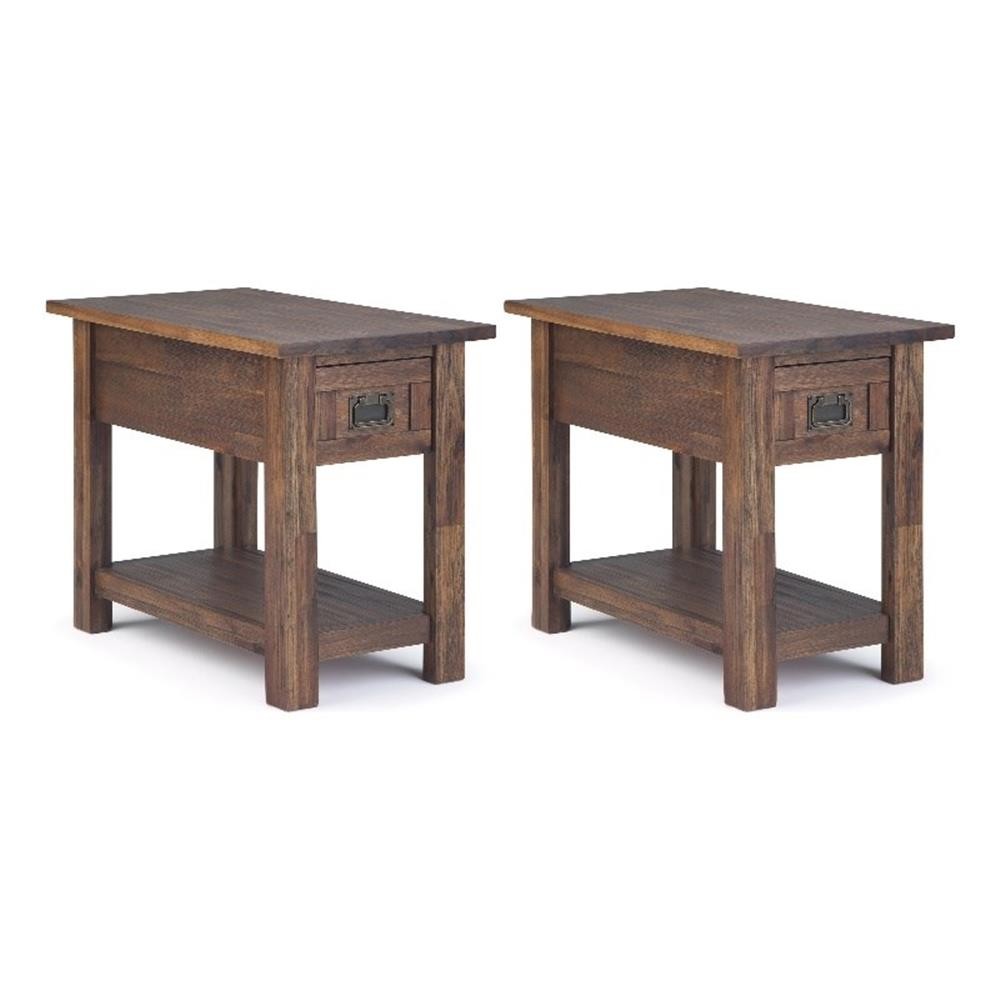Monroe 14″Solid Acacia Narrow Side Table in Distressed Charcoal Brown (Setof 2)