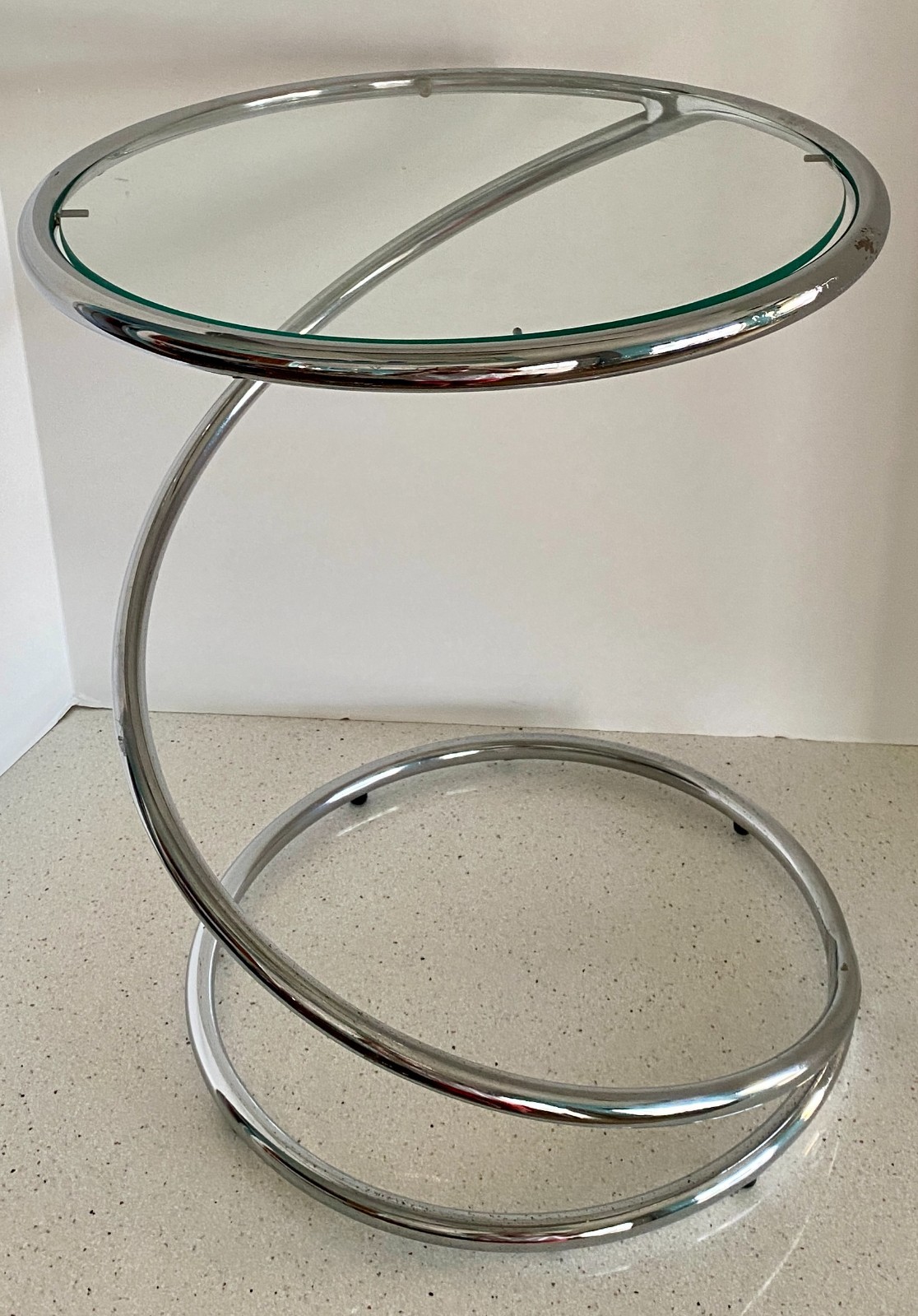 PACE Swirl Cigarette Spring Side End Table Spiral Chrome Glass Rosen MCM 1970s