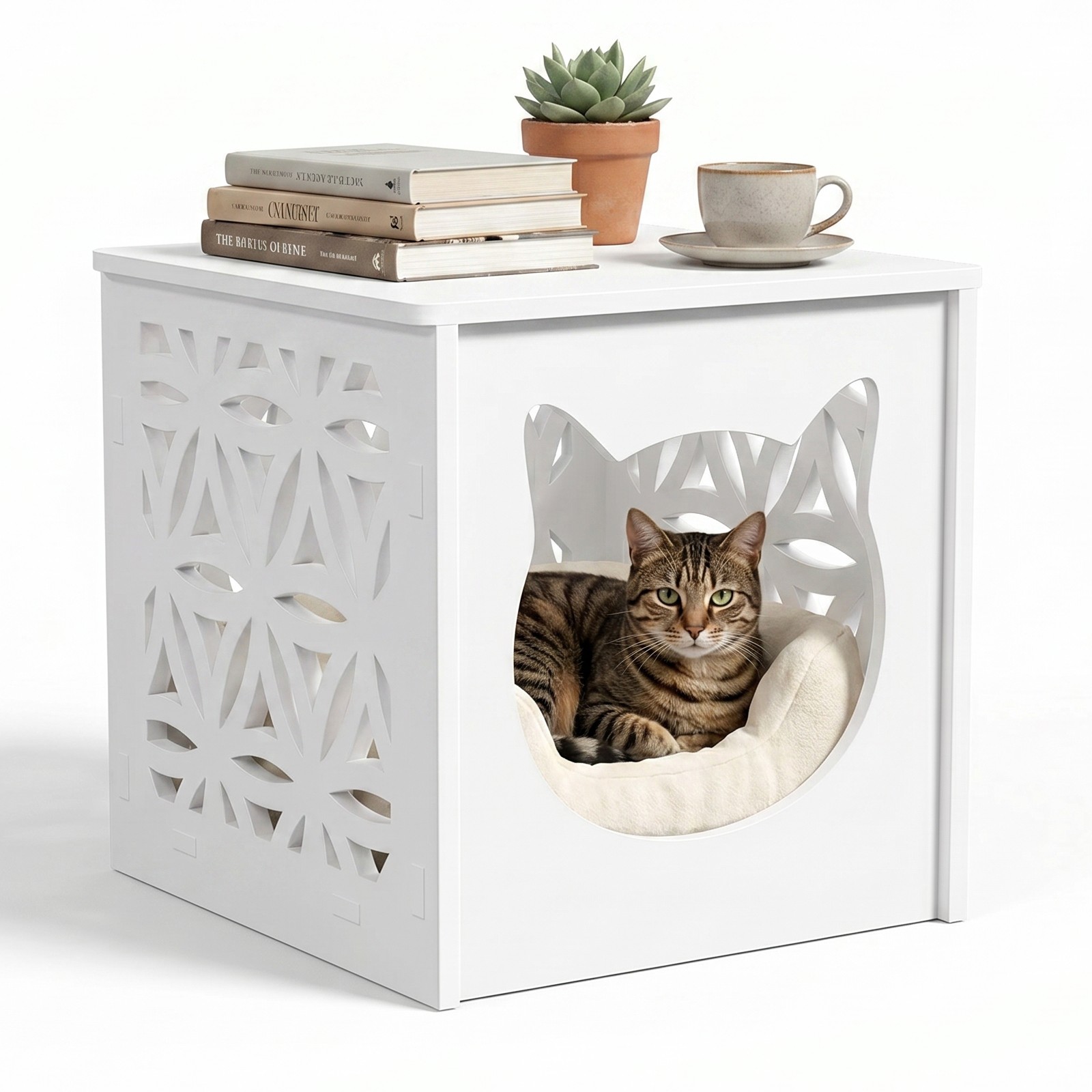 PVC Side Table 15.6″ Bedside Table, with Storage Rack for Indoor Living Room