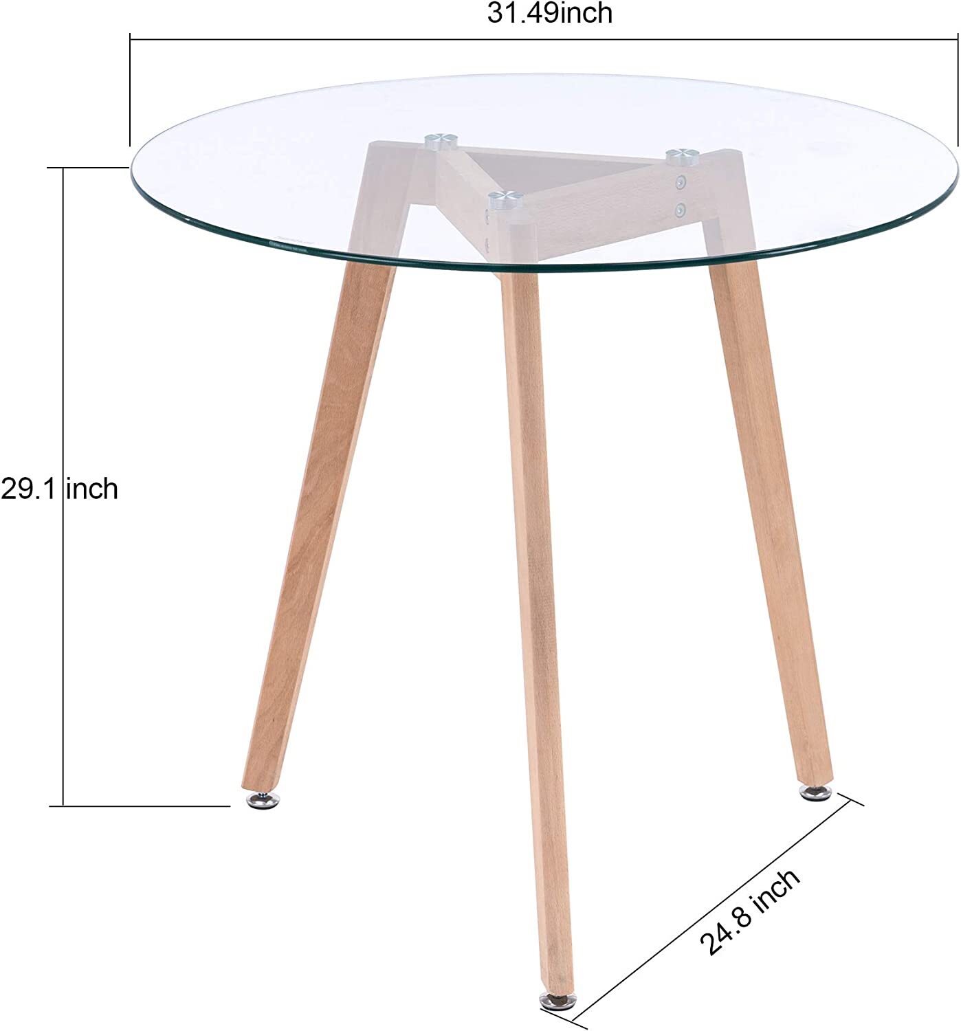 Ivinta Dining Table with Glass top, Round Kitchen Table with Wood Legs