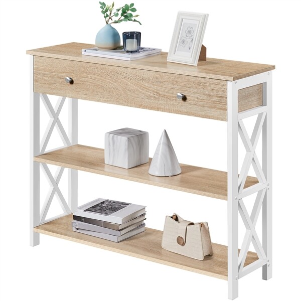 Wooden Console Table with Drawer for Entryway Sofa Table Living Room Light Oak