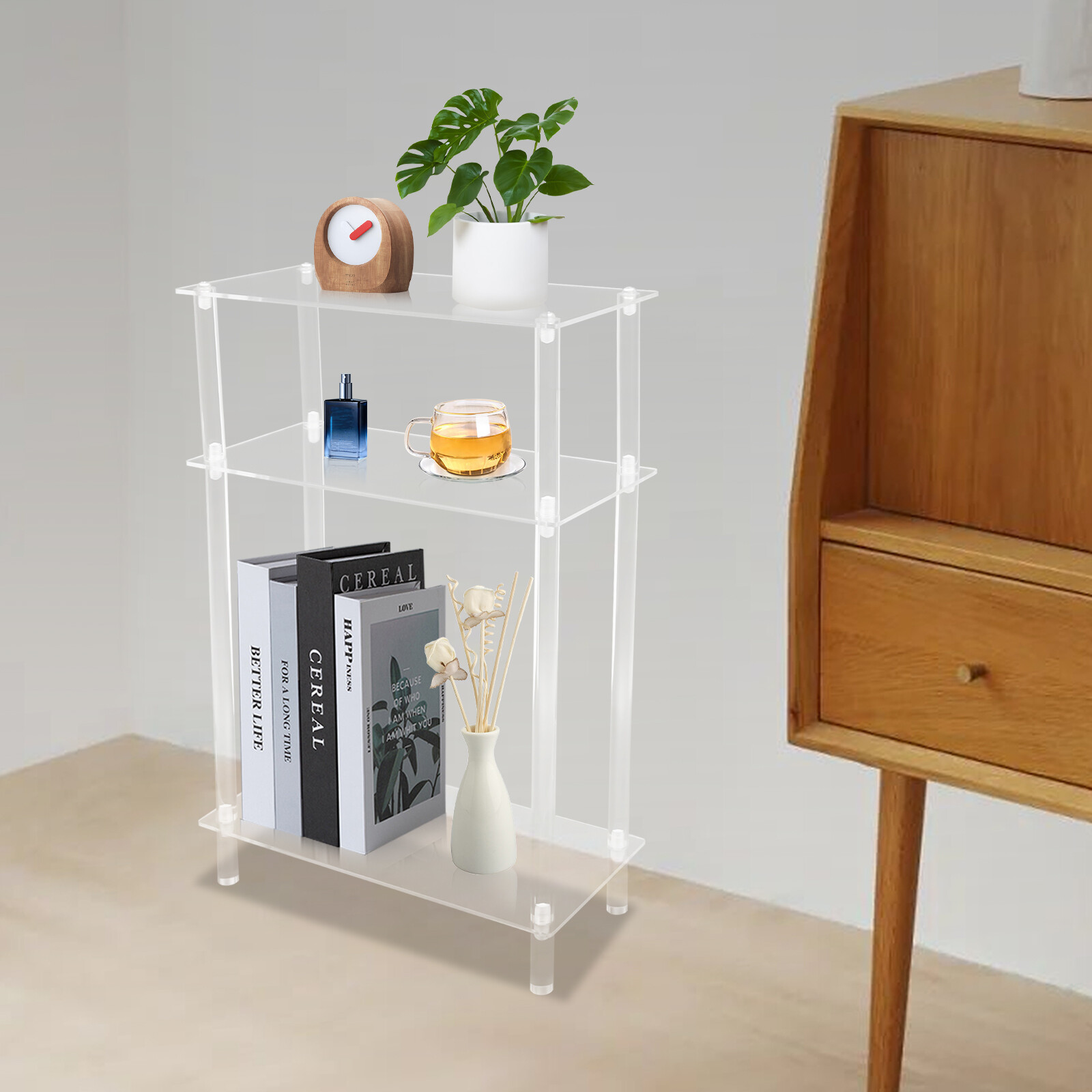 Acrylic Narrow Side Table 7″ Wide Skinny Nightstand/Bedside Slim Small End Table