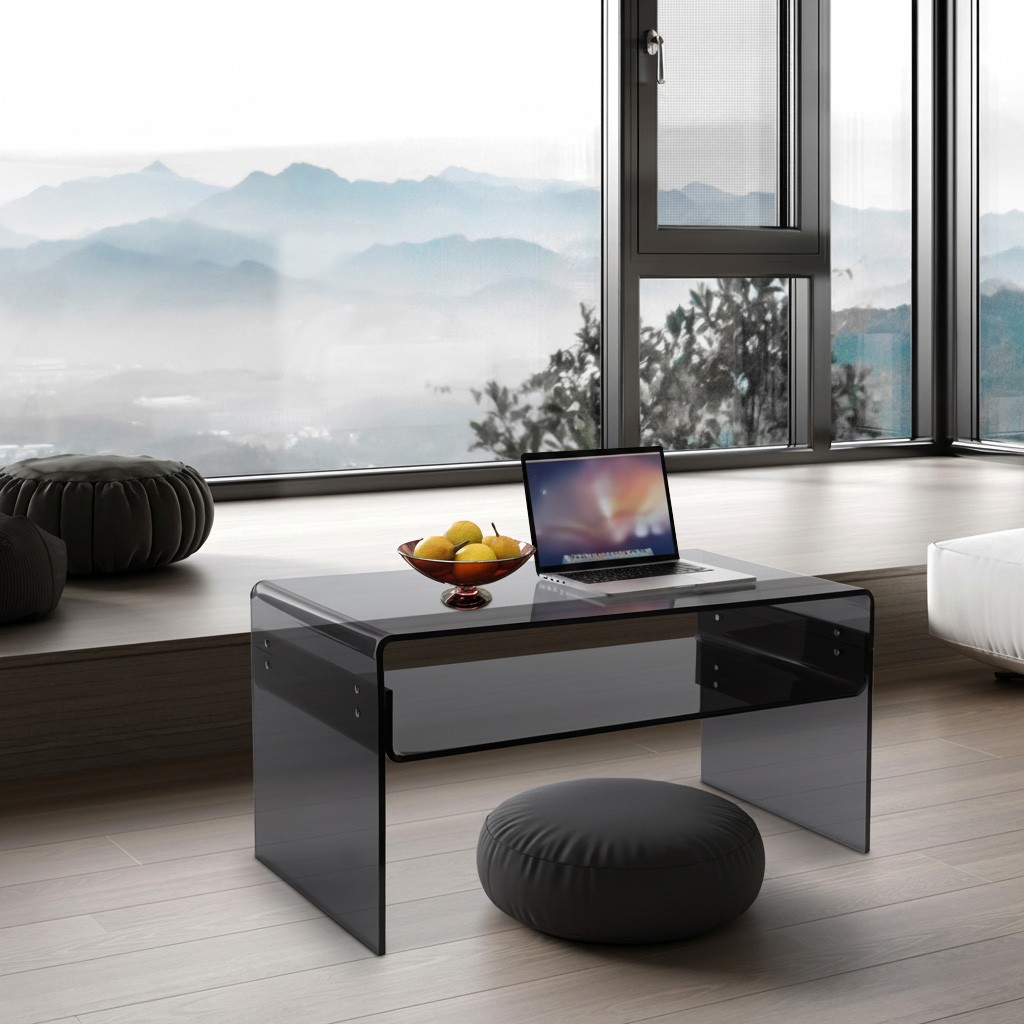 Modern Acrylic Coffee Table, 2-Tier End/Side Desk, 31.5″ W x 15.8″ D/H, Black