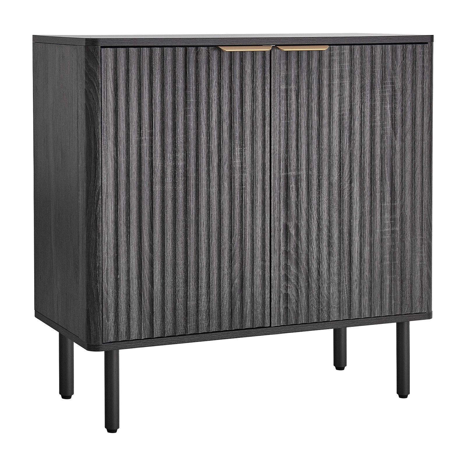 Coffee Bar Cabinet with Barn Door, Fluted Panels, 31.5in Tall, Black Finish