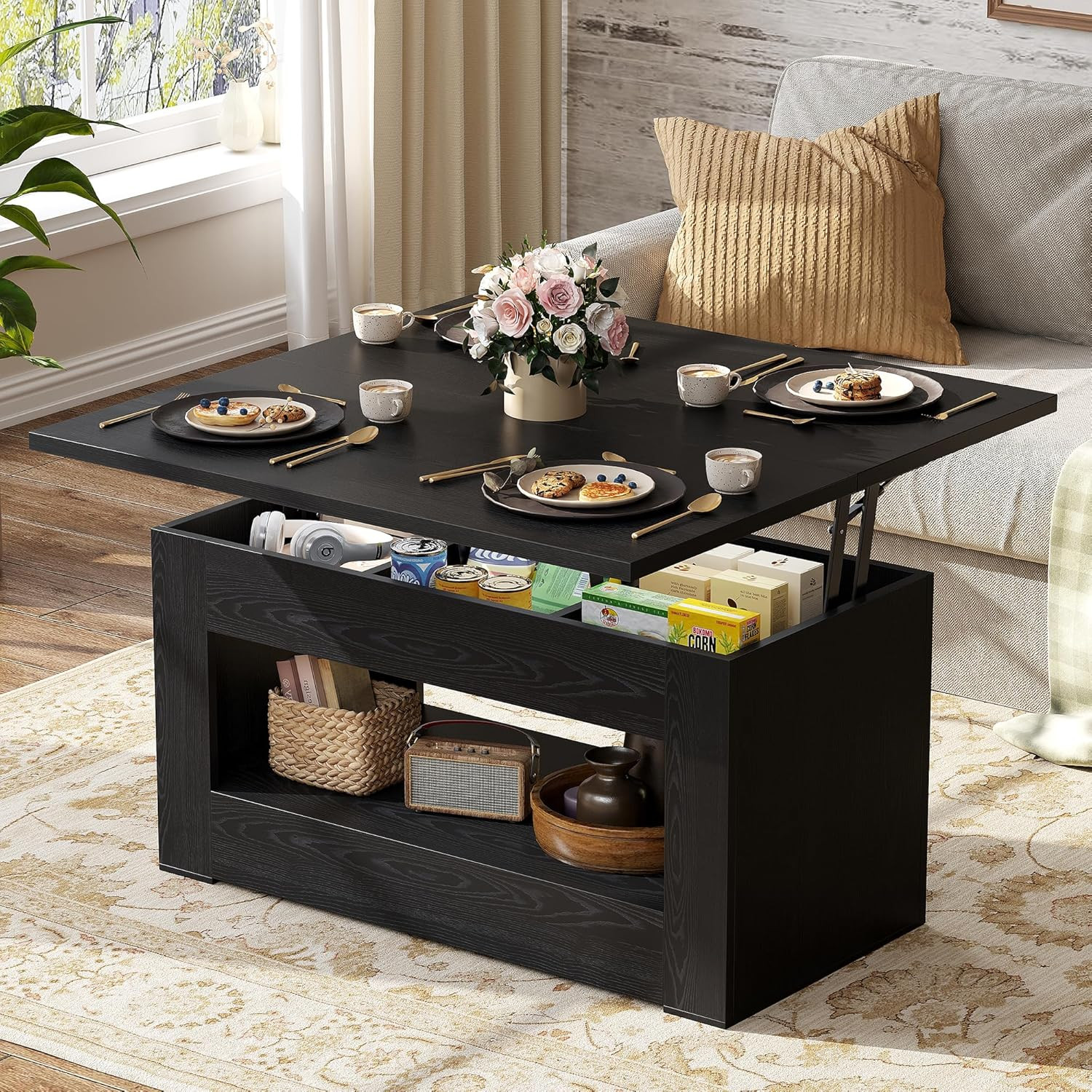 40″ Lift Top Coffee Table, 4 in 1 Multi-Function Lift Coffee Tables with Storage