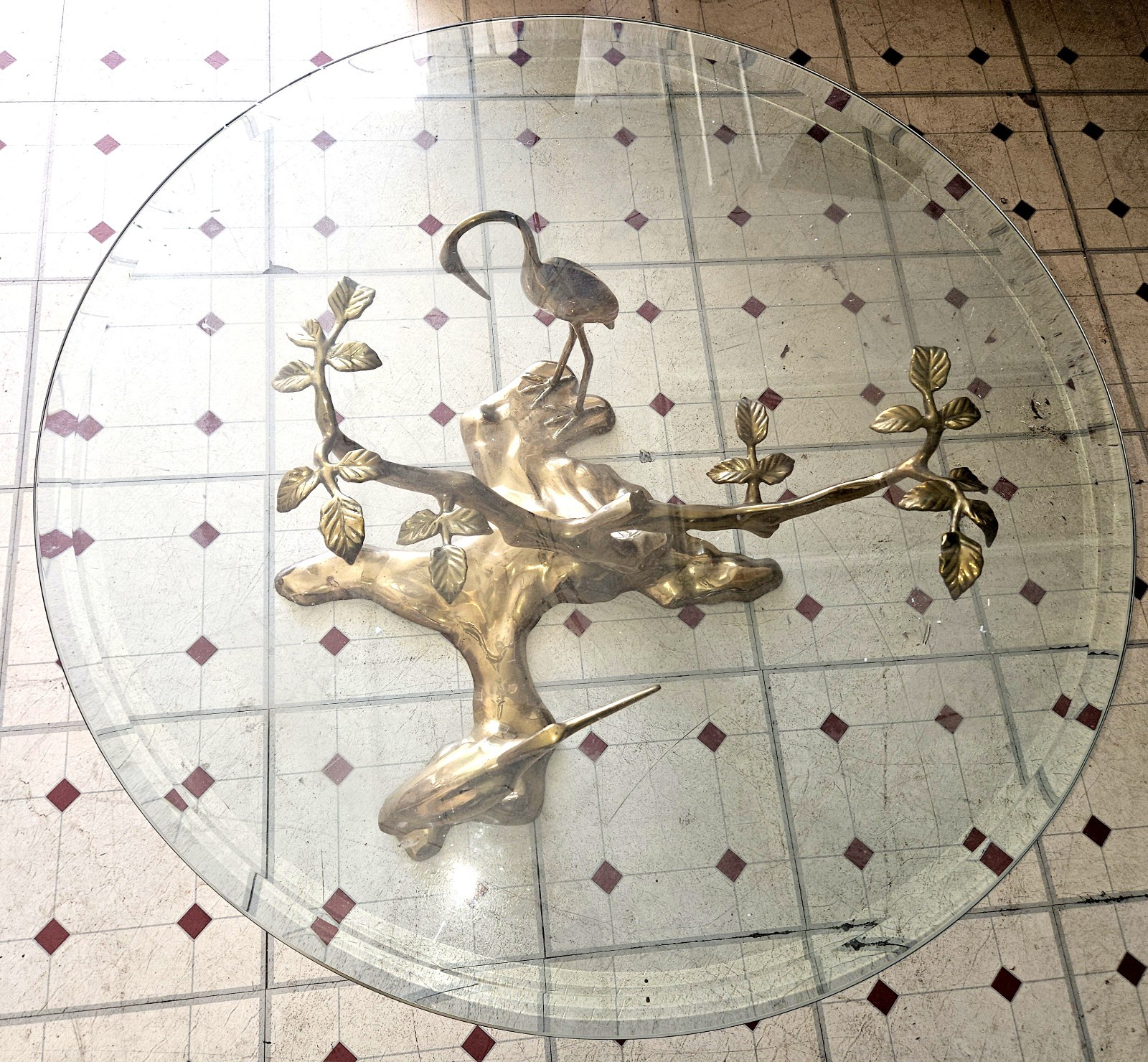 Hollywood Regency Willy Daro Cranes + Bonsai Tree Brass Coffee Table Base 1970s
