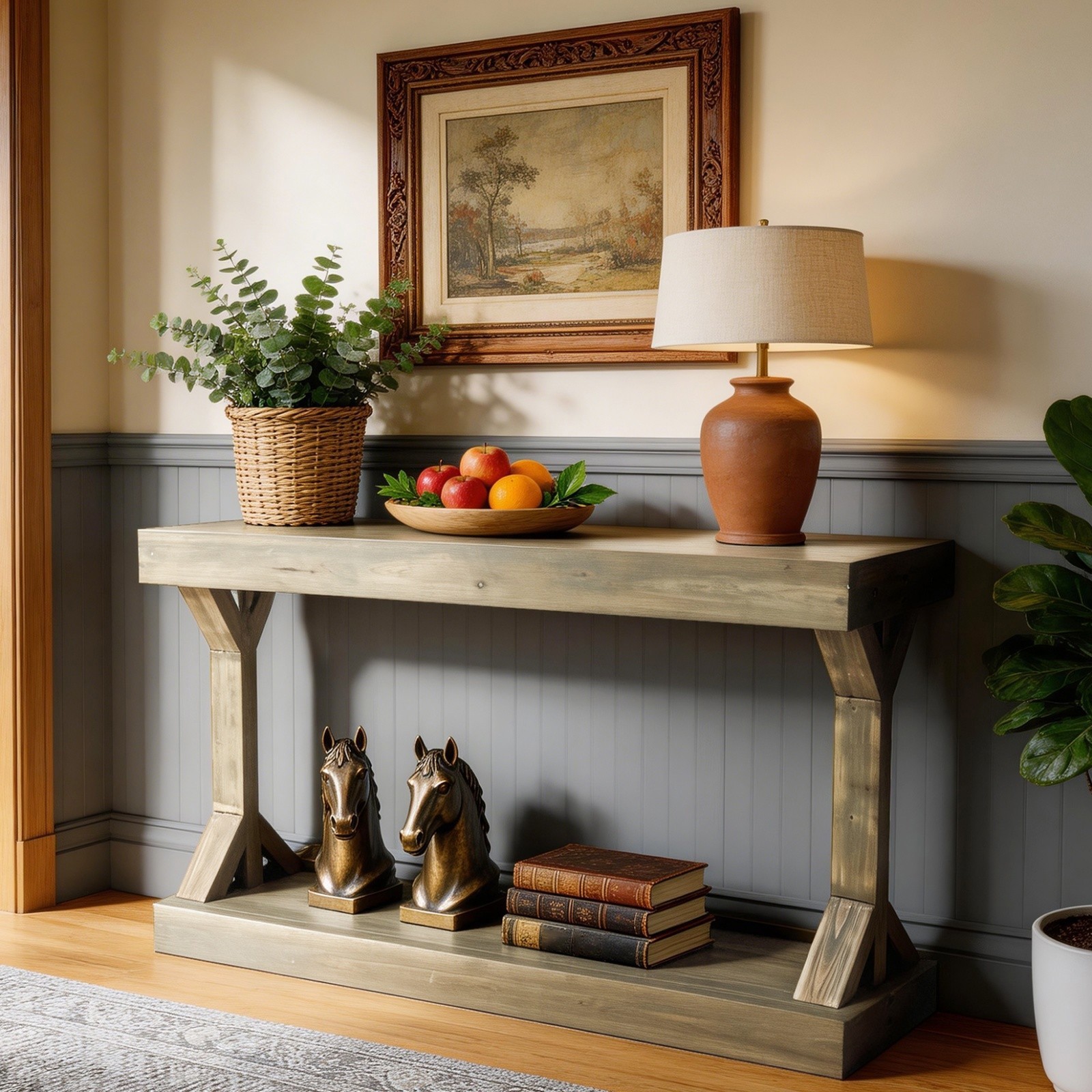 47.2” Solid Wood Console Table | Rustic Farmhouse Entryway Sofa Table with Shelf