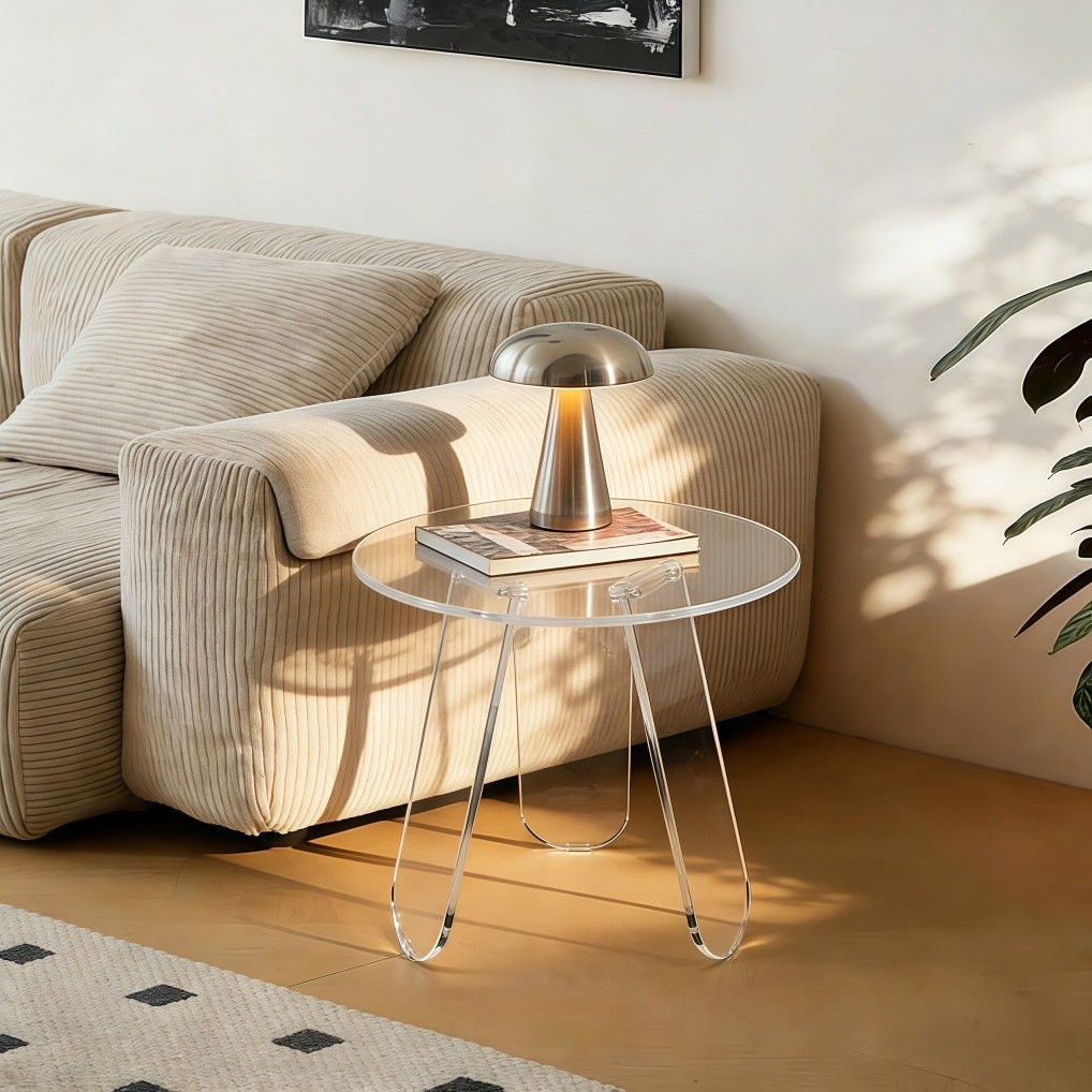 Acrylic Coffee Side Table Modern Round Bedside Sofa Tea End Tables w/ PVC Cover