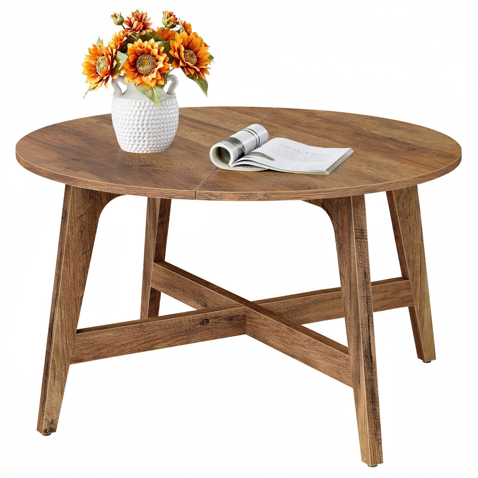 31.5 Inch Wooden Round Coffee Table For Living Room Modern Furniture Clearance