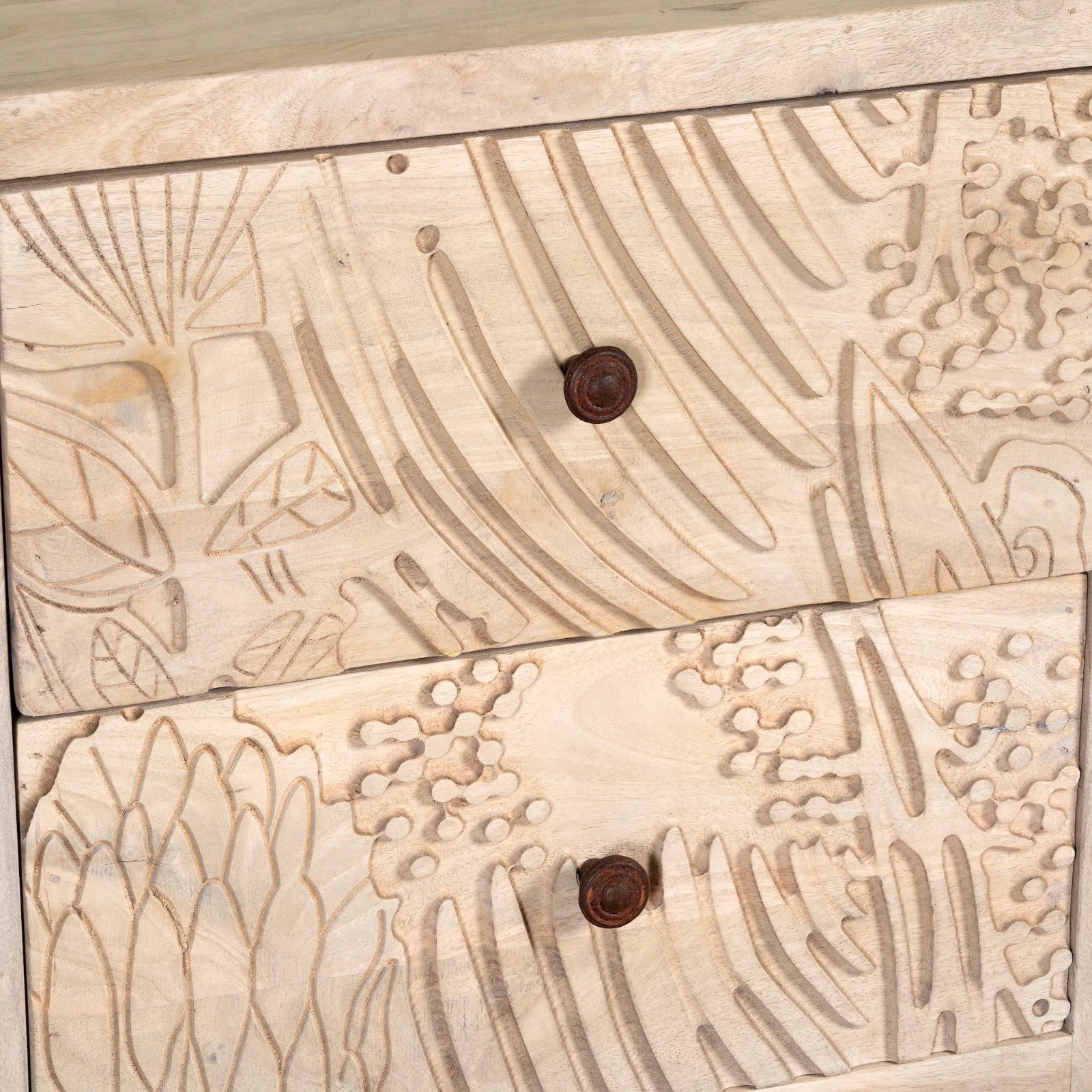 Artisan Handmade Bedside Table Solid Wood Hand Carved 20.1 × 16.1 × 23.2 inches