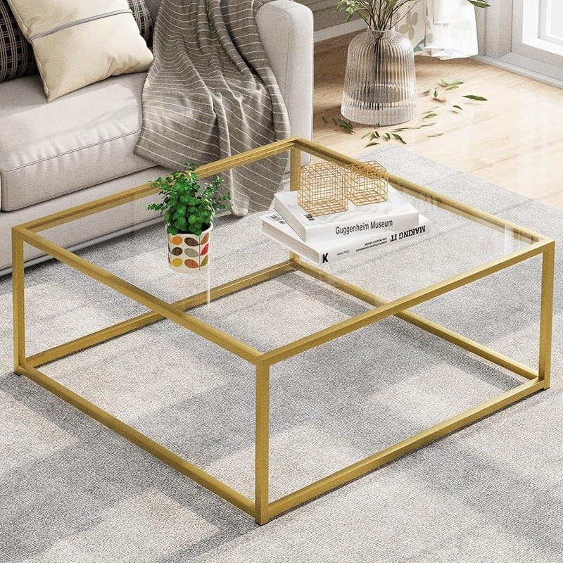 Glass Square Coffee Table for Living Room Simple Modern Center Tables 26 In