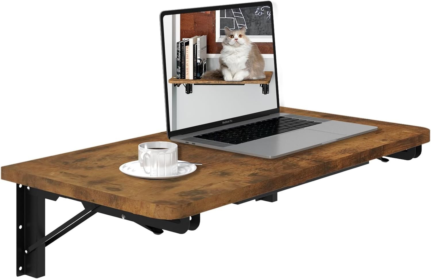 Drop Leaf Wall Desk – Elegant Brown Table for Kitchen or Laundry Use