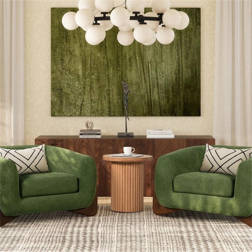 Pemberly Row 19.5″ Fluted Pillar Round Accent Side Table in Light Brown