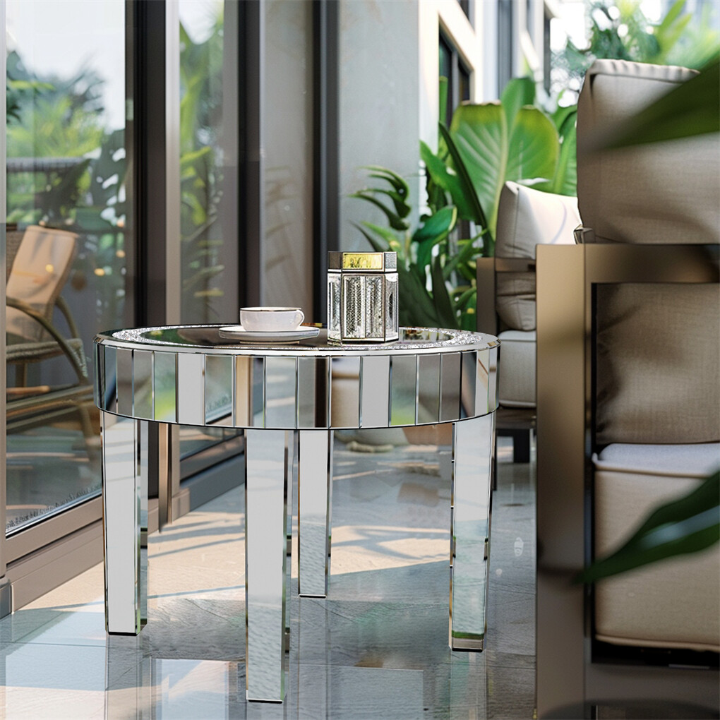 XXL Bling Mirrored Coffee Table Silver Crystal Diamond Accent Table Living Room