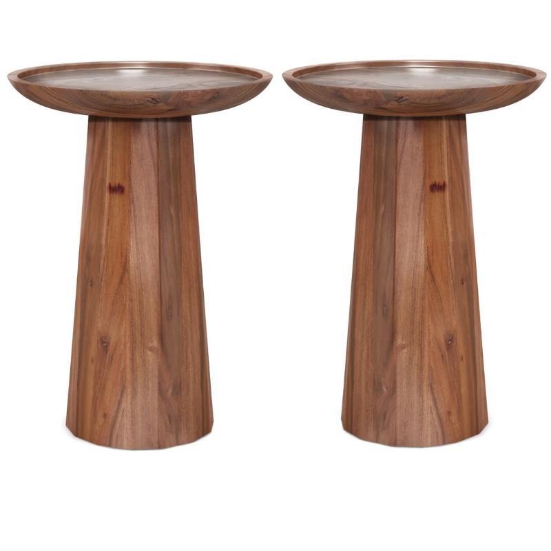 Home Square 2-Piece 13″ Round Solid Wood Accent Table Set in Light Cognac