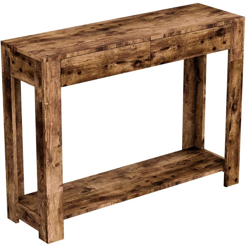 Safdie & Co. 40″L 2-Drawers 1-Shelf Console Table in Brown Reclaimed Wood