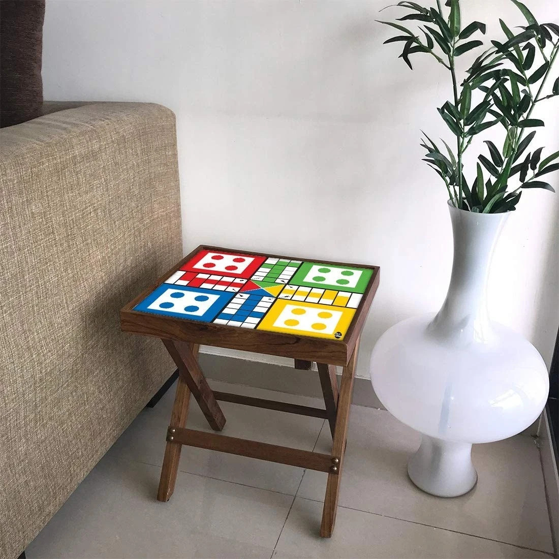 Designer Teak Wood Ludo Game Folding Side Table Bedside Coffee Outdoor Picnic T