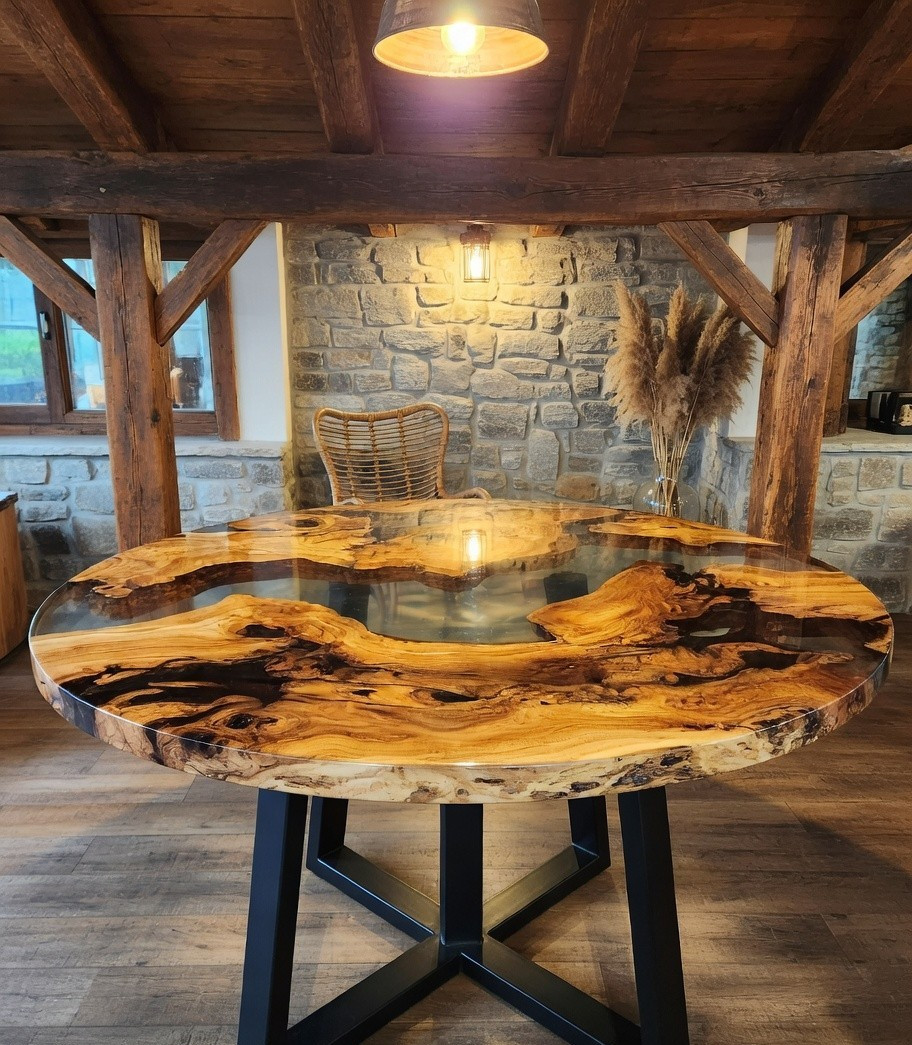 Custom Solid Wood & Clear Epoxy Resin River Style End Table Handmade Furniture