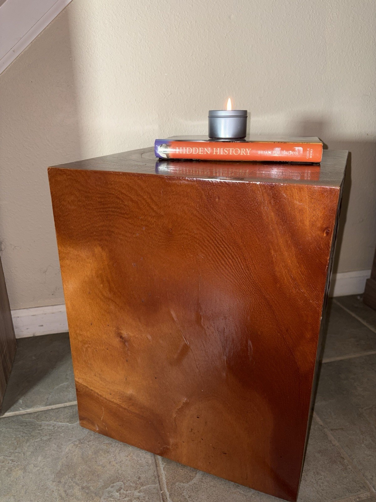 Teak Solid Wood Cube Side Table Stool Plant Stand