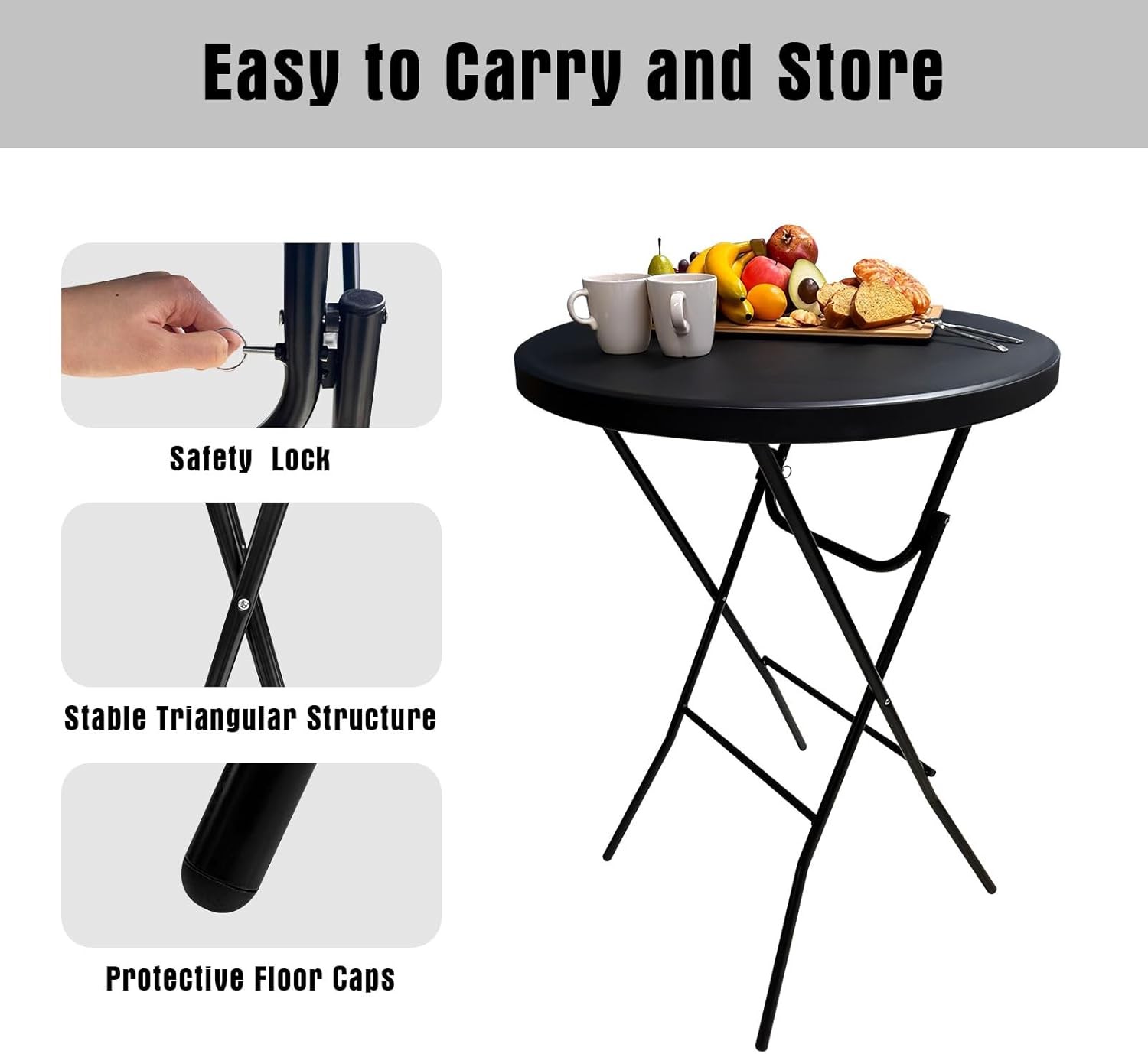 32in Cocktail Table Folding Round High Top Foldable Bar Height Table Partiy