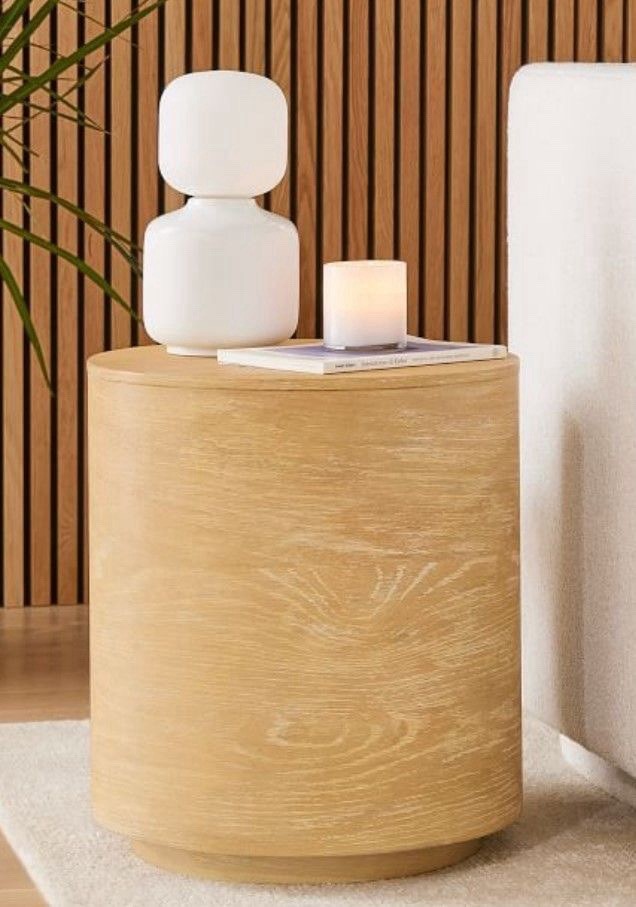 West Elm Wood Cylindrical Stool Side Table