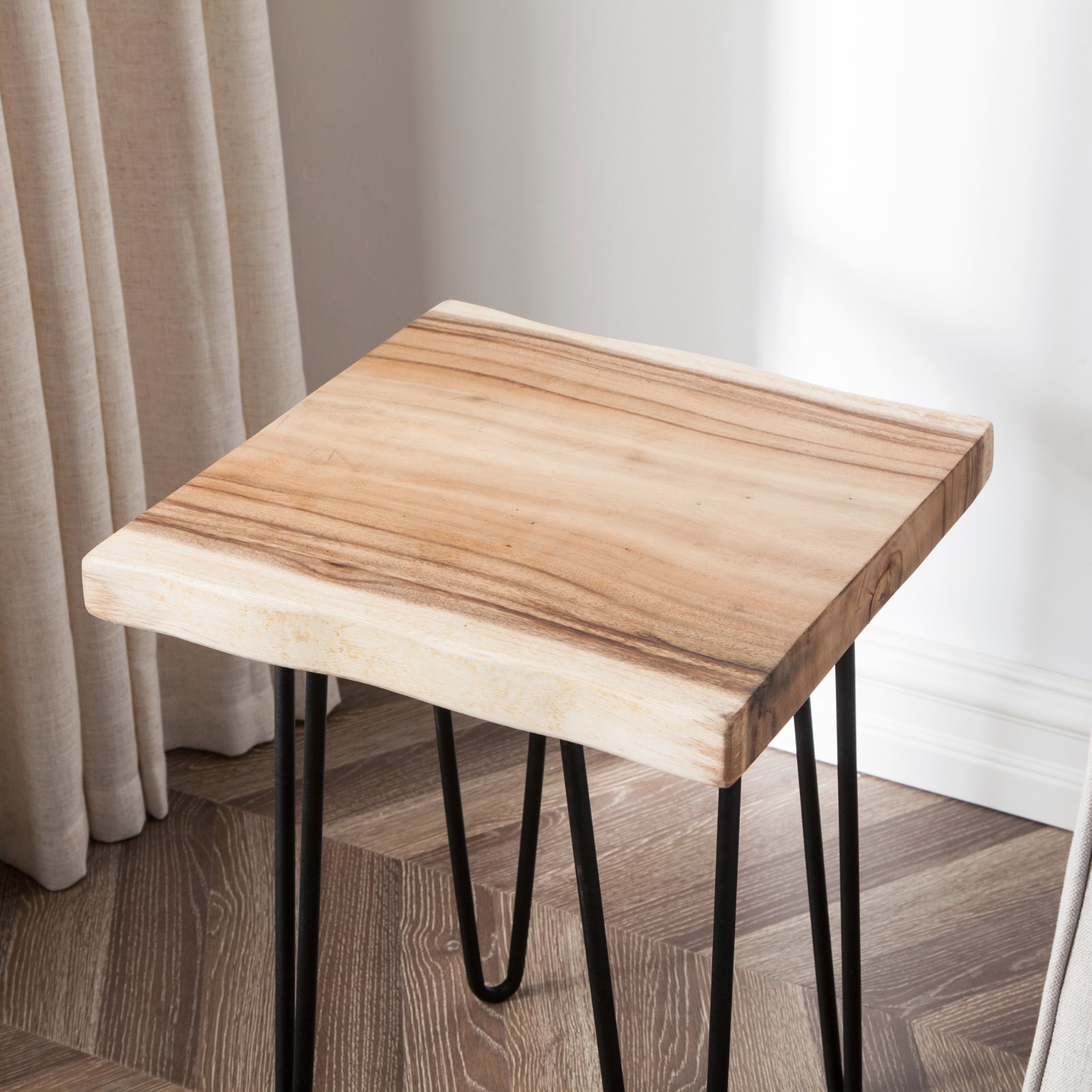 Natural Wood Square Side Table 16″x16″x21″ Rustic Solid Wood End Tables Handmade