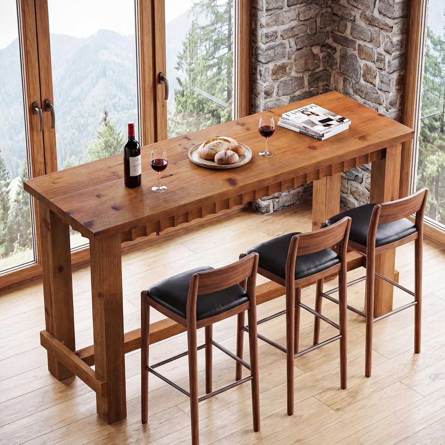 63″ Solid Wood Bar Table Modern Rectangular Counter Height Pub Table for Bistro