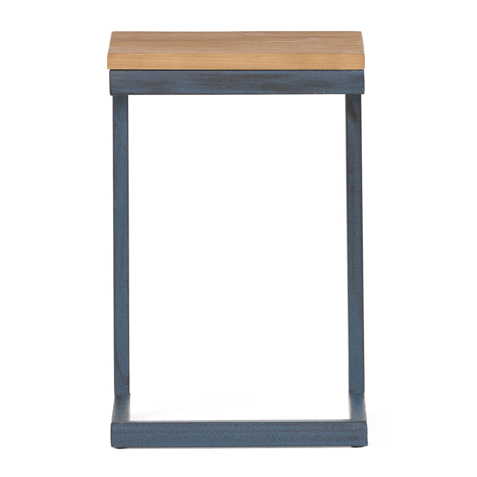 C-shaped coffee table – natural color, dark iron base and natural cedar top