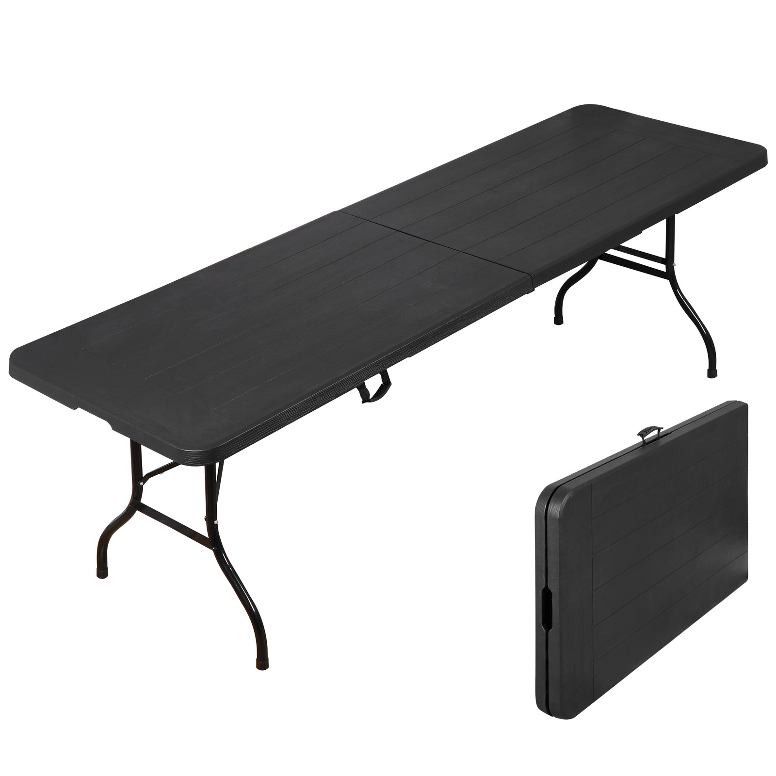8FT Plastic Folding Table Portable Dining Picnic Table w/ Carrying Handle Black