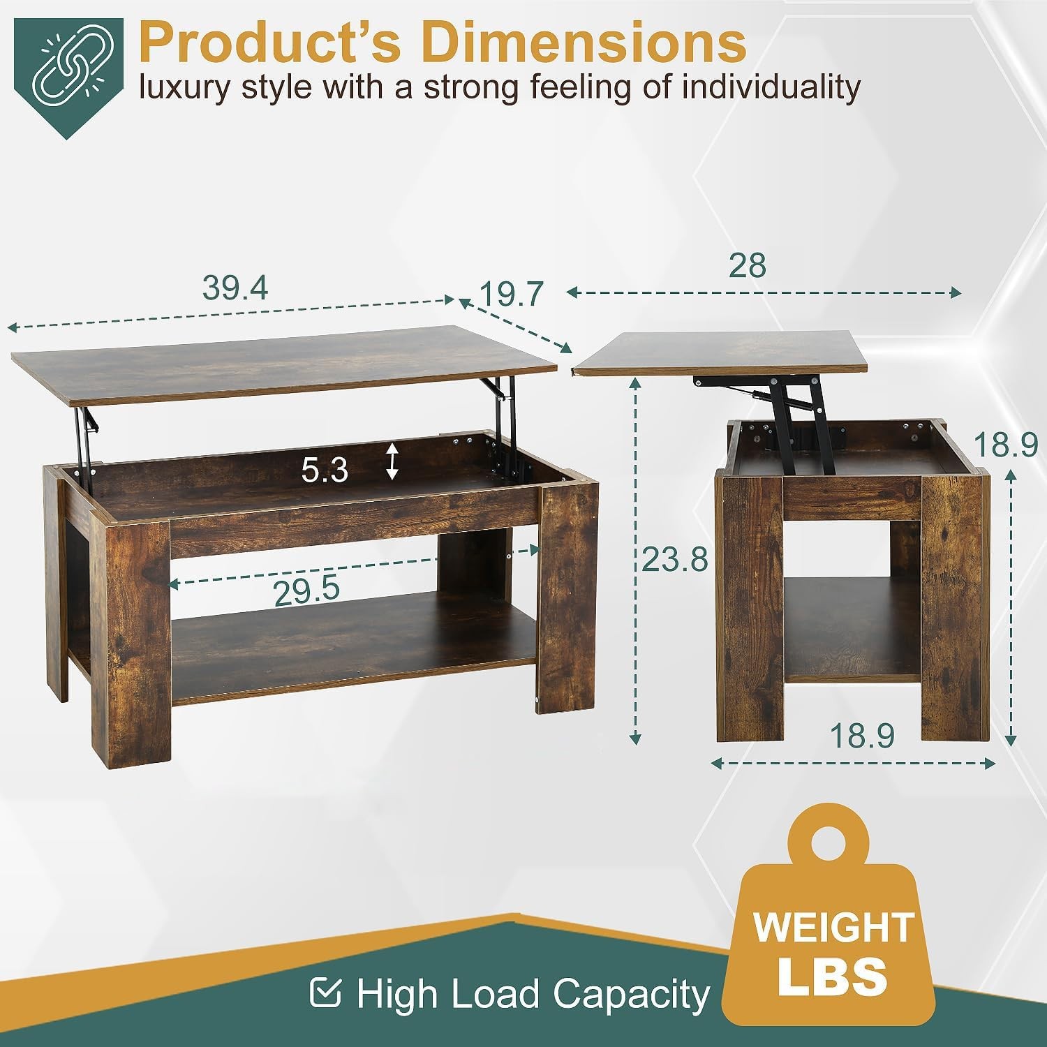 PayLessHere Coffee Table Lift Top Tables 39″D x 28″W x 24″H, Brown
