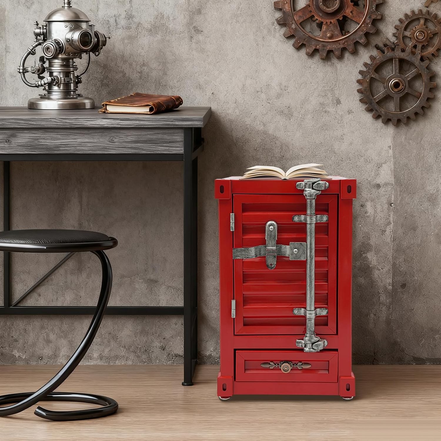 Industrial Wind Bedside Table w/ Combination Lock Container Style Locker Wrought