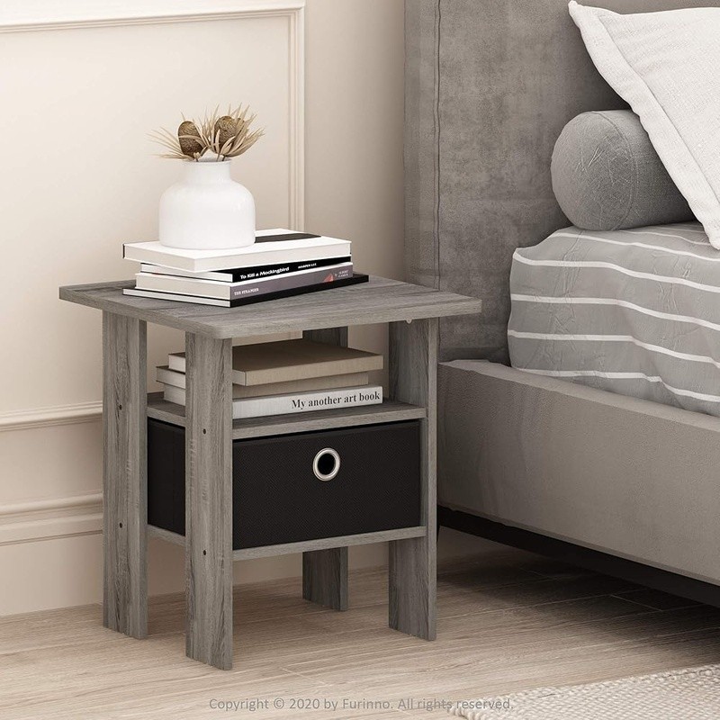 Stylish Engineered Wood End Table W/ Non-Woven Bins Living Room Storage New