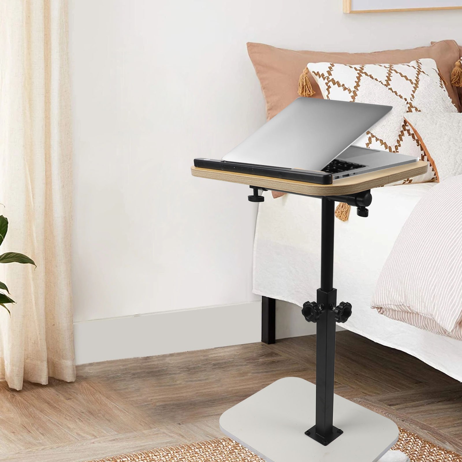 C Shaped Side Table Solid Wood Carbon Steel Height Adjustment Tilt Top Couch End