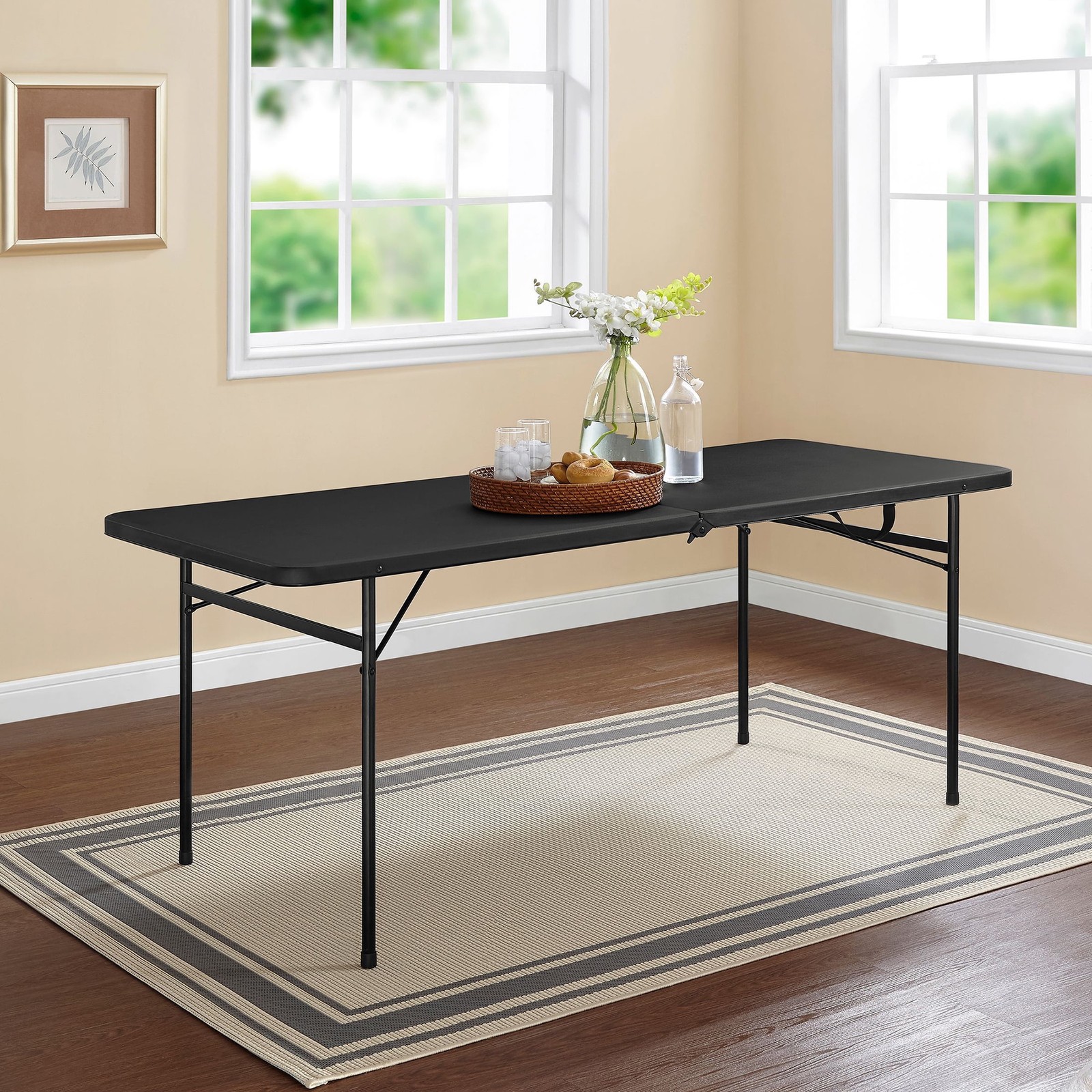 Mainstays 6′ Rectangle Centerfold Folding Table, Black