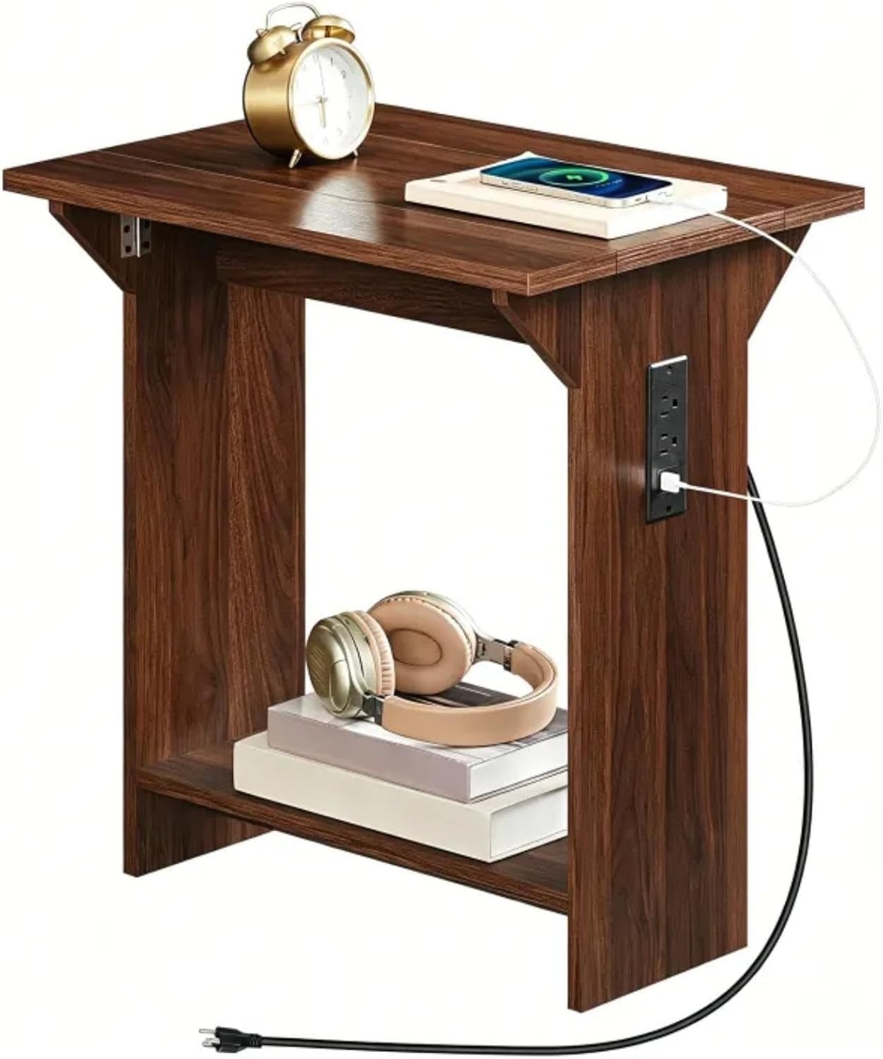 End Table with Charging Station, Foldable Narrow Side Table, Narrow Nighstand…