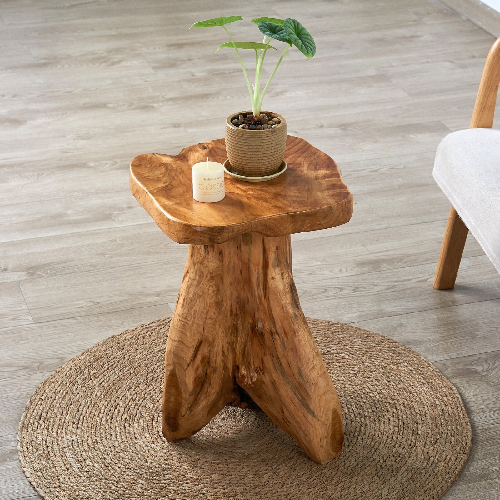 Rustic Cedar Roots Flower Stand Stool, Tree Stump Stool Side Table 19.5″ H