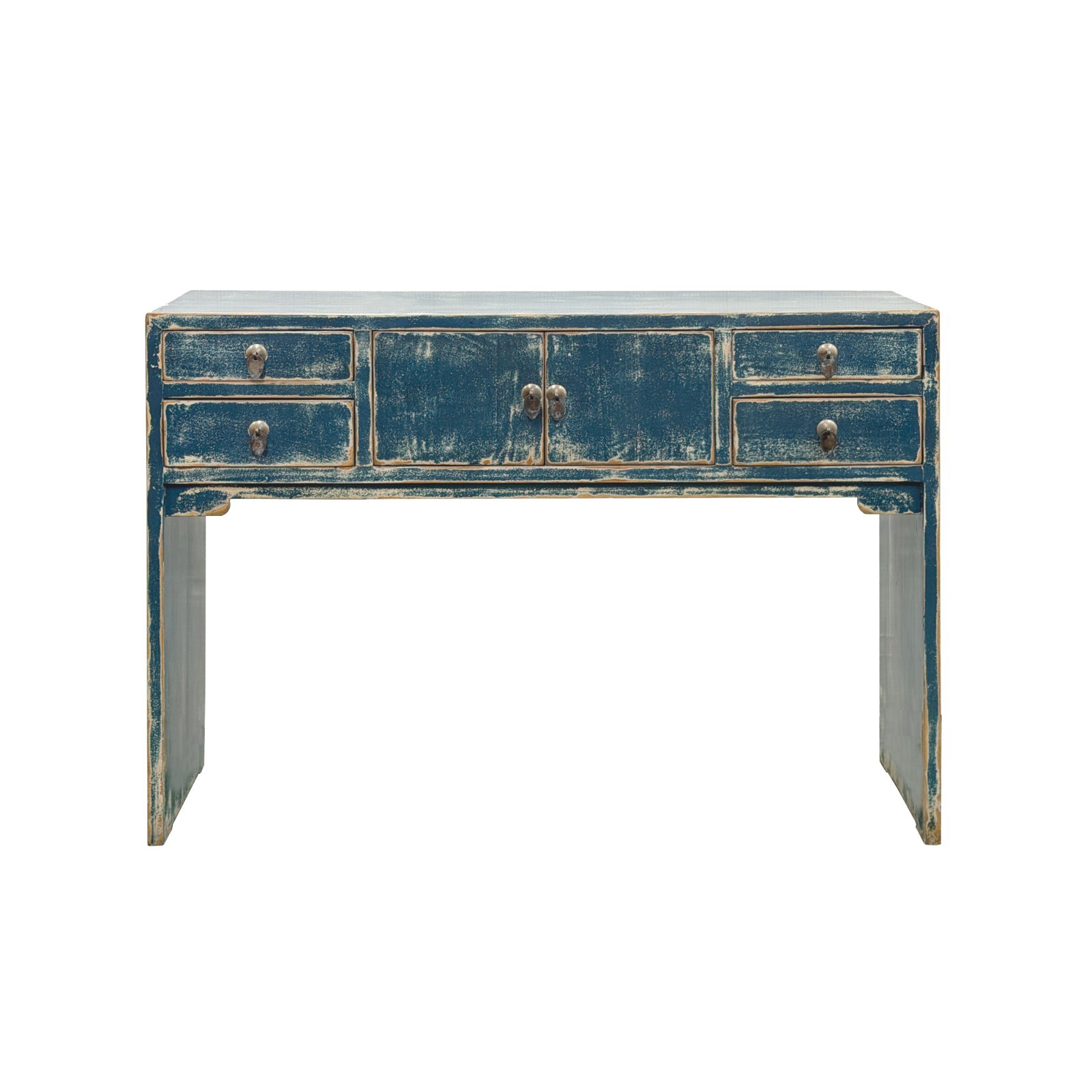 53″ Distressed Dark Ink-Blue Drawers Narrow Console Credenza Table ws4998