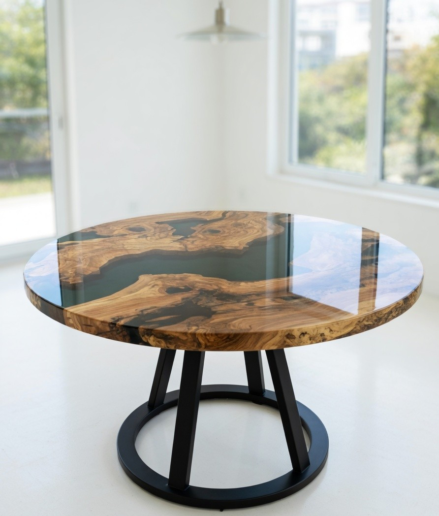 Custom Solid Wood & Clear Epoxy Resin River Style End Table Handmade Furniture