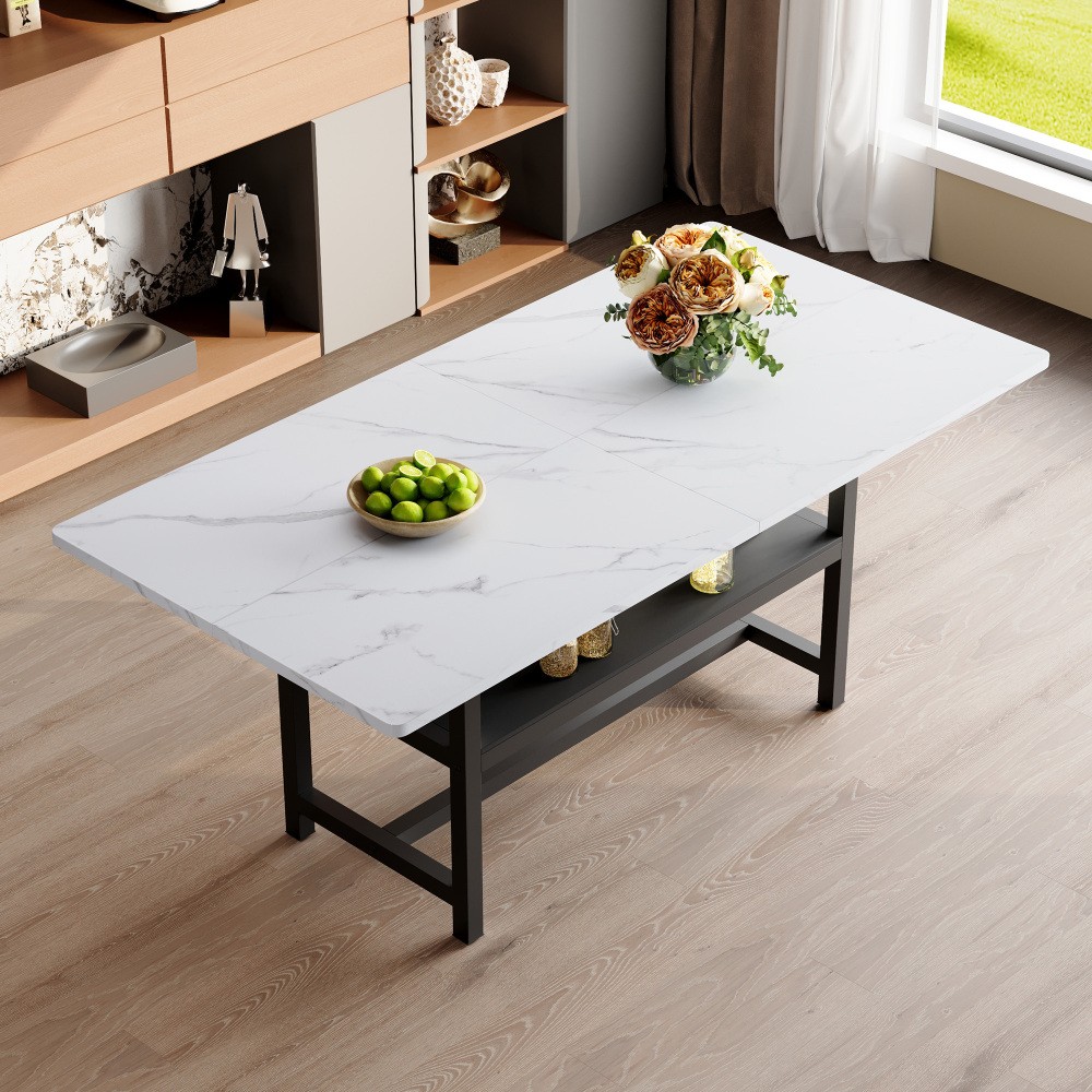 Dining Table Four-piece walnut veneer inlay With storage platform