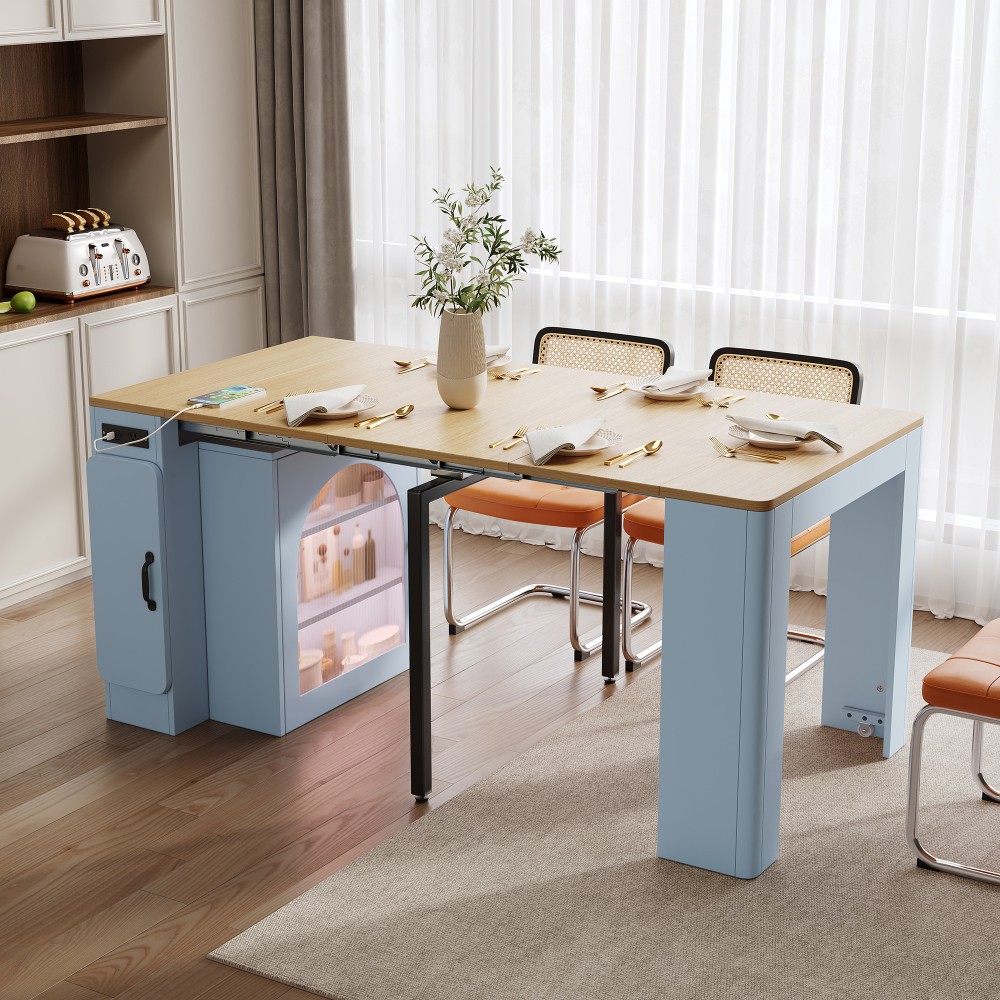 Extendable TREXM Rolling Kitchen Island with , Built-in Socket & Side Hooks