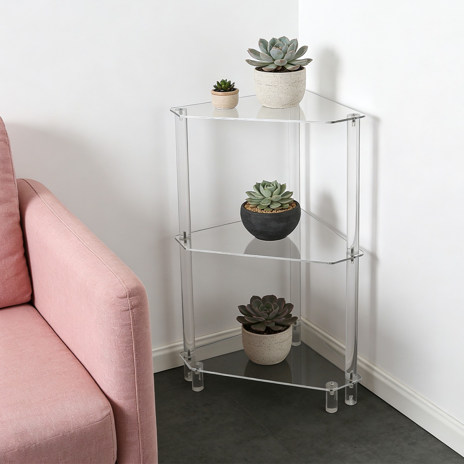 3 Tier Triangle End Table Acrylic Side Table 11.8*11.8*26in Decorative Table