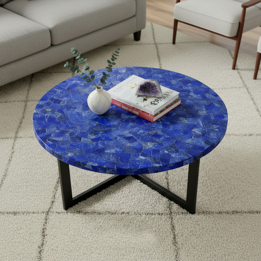 Lapis Lazuli Living Room Table Top – Natural Blue Gemstone Slab – Luxury Stone