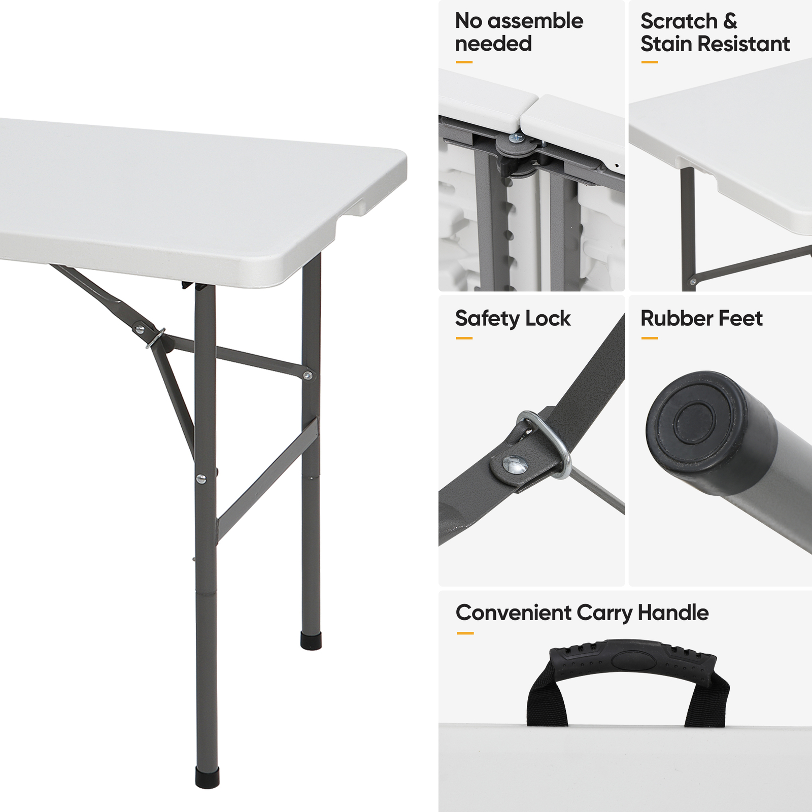 4FT Plastic Folding Table Fold-in-Half Picnic Camping Table with Carrying Handle
