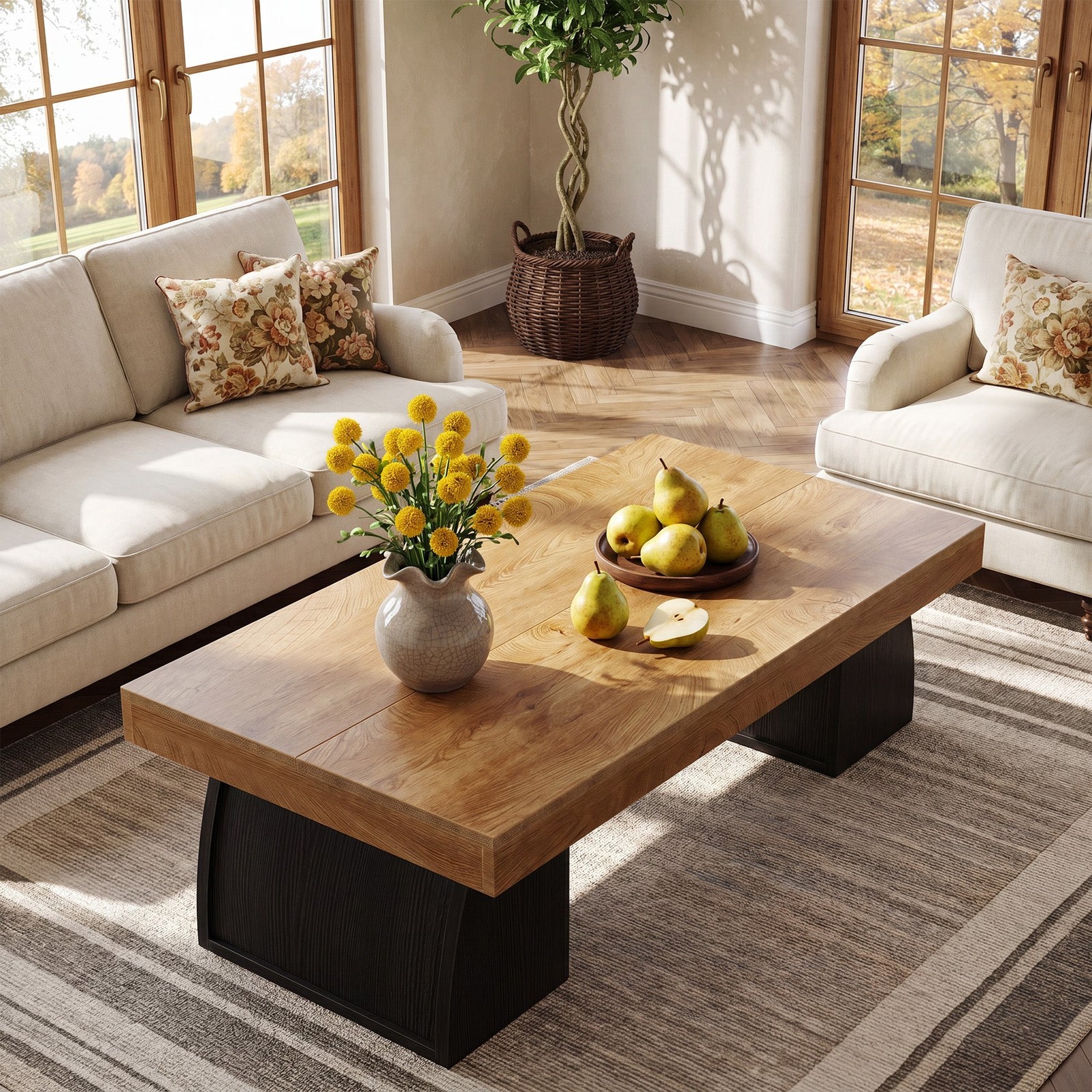 55.12″ Rectangular Coffee Tables for Living Room,Farmhouse Accent Center Table