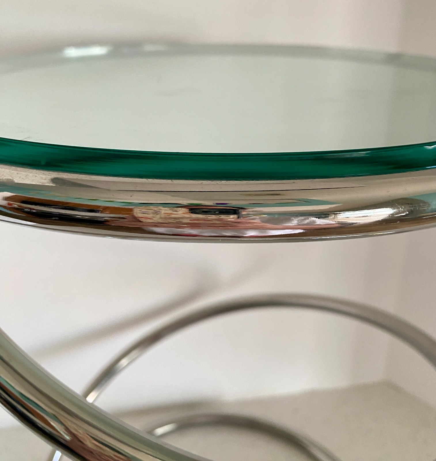 PACE Swirl Cigarette Spring Side End Table Spiral Chrome Glass Rosen MCM 1970s