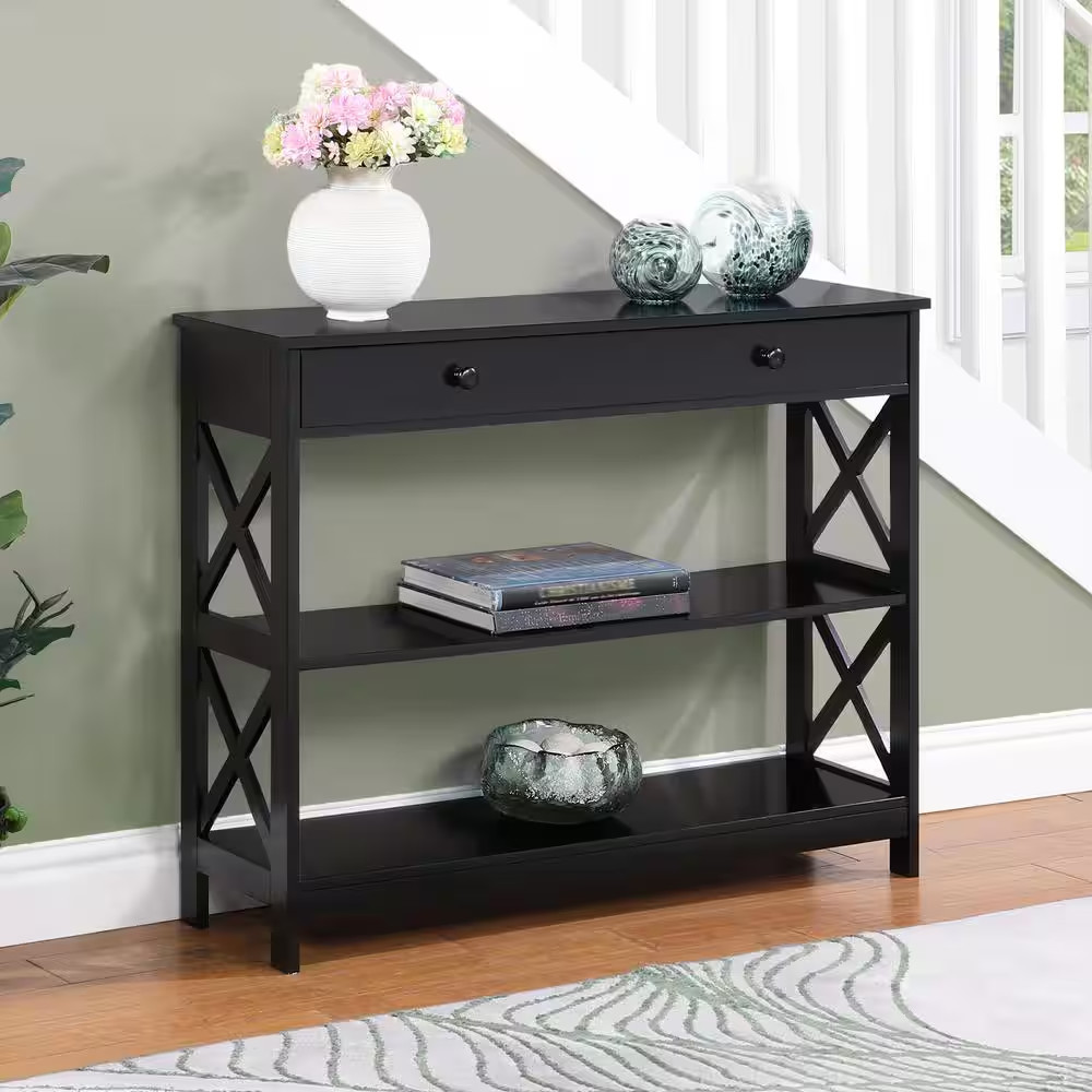 Oxford 40 In. Black Standard Rectangle Wood Console Table with 1-Drawer