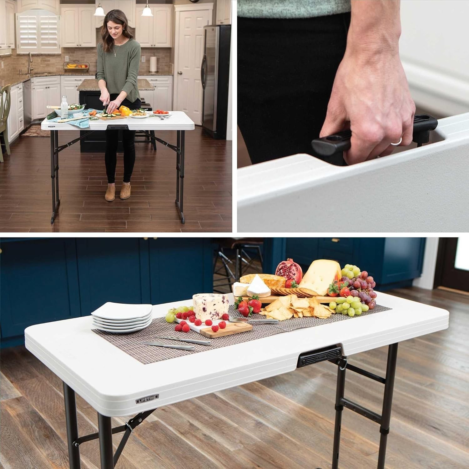 Almond 4-Foot Height Adjustable Folding Table – Lightweight & Weather-Resistant